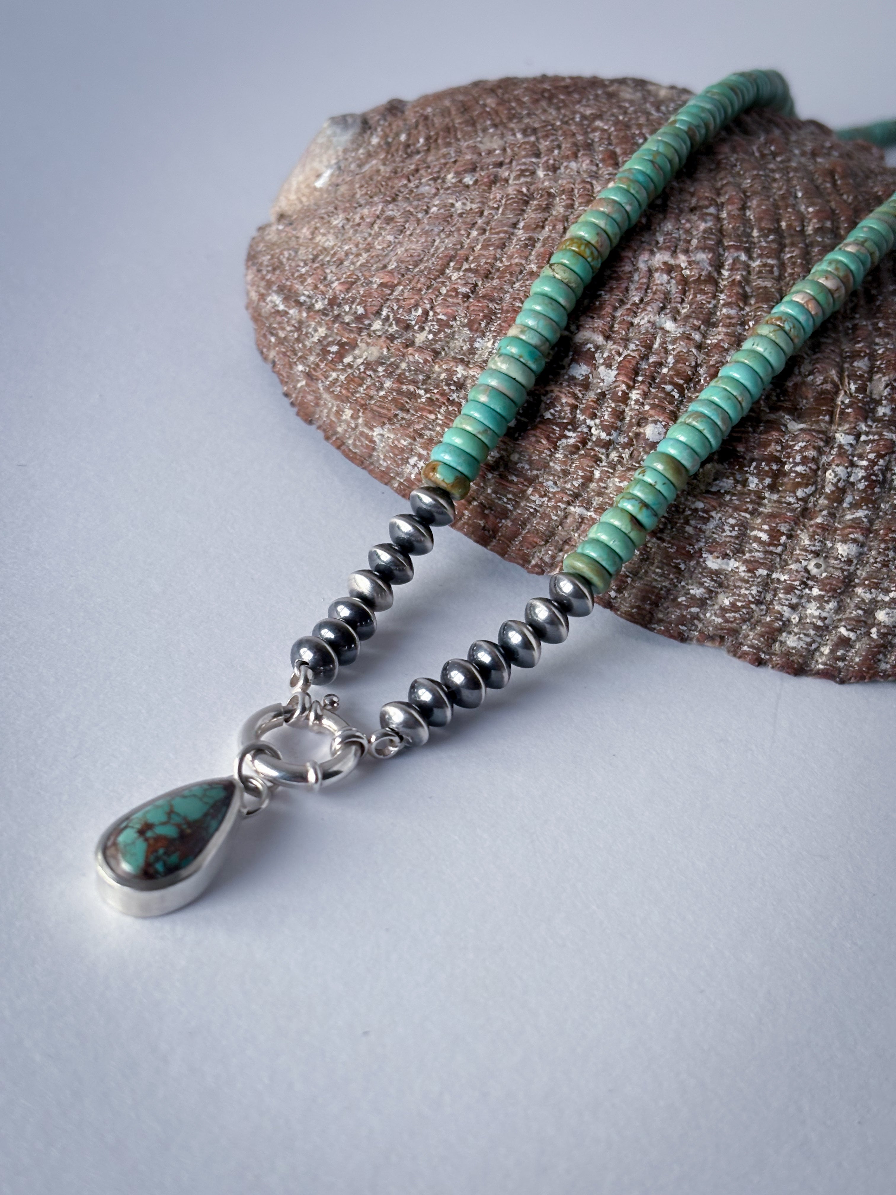 Turquoise and Sterling Silver Pearl Toggle Charm Necklace