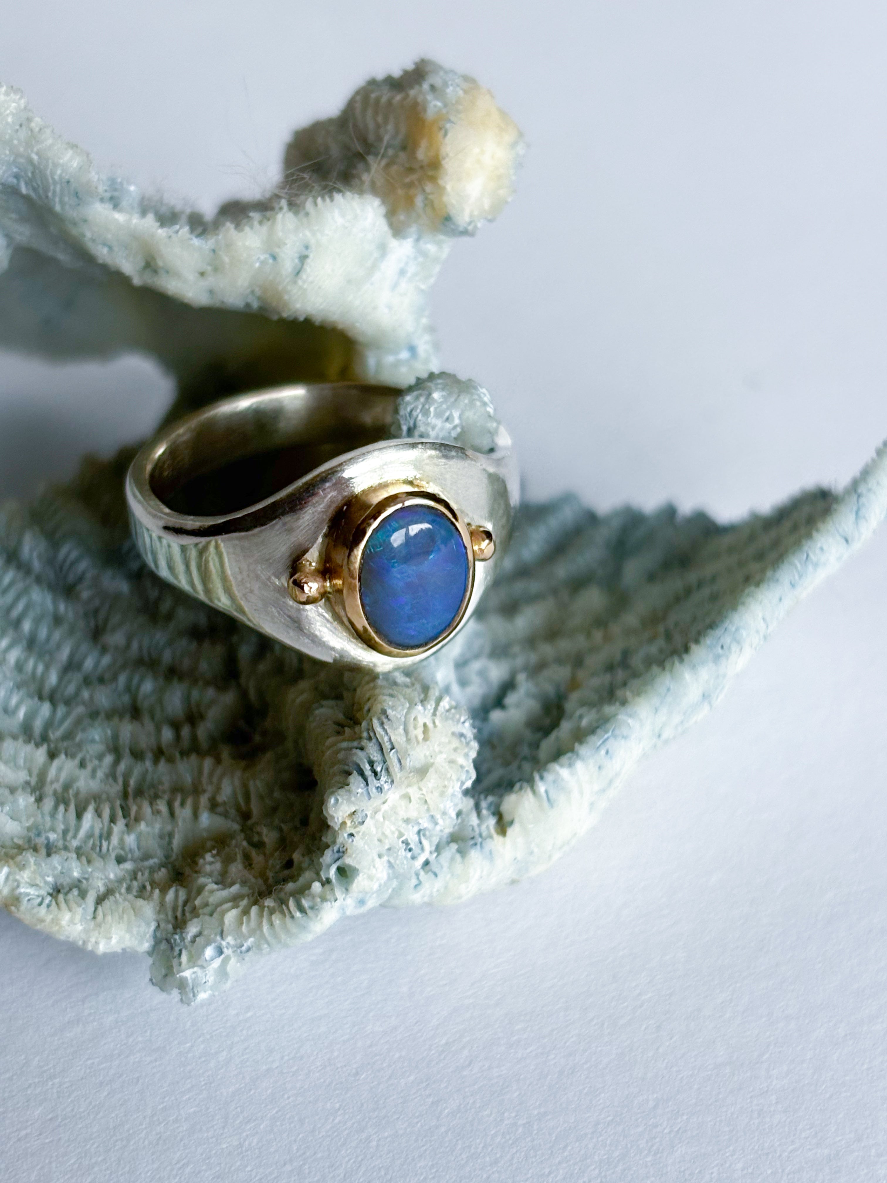 Australian Opal Ring | 14K Gold & Sterling Silver | Size 9