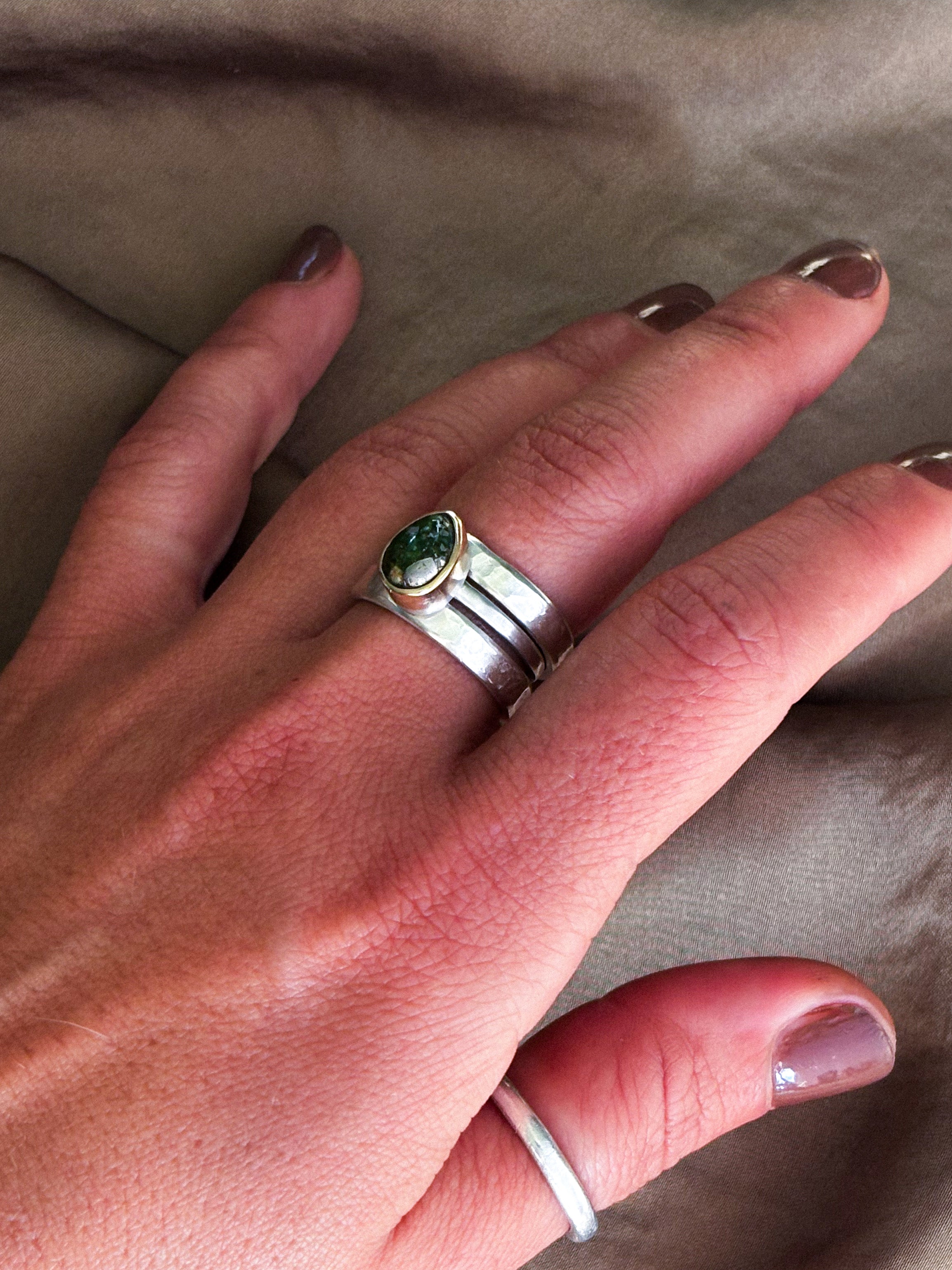 Stacker Ring | Sonoran Gold Turquoise & 14K Gold & Sterling Silver | Size 6.5