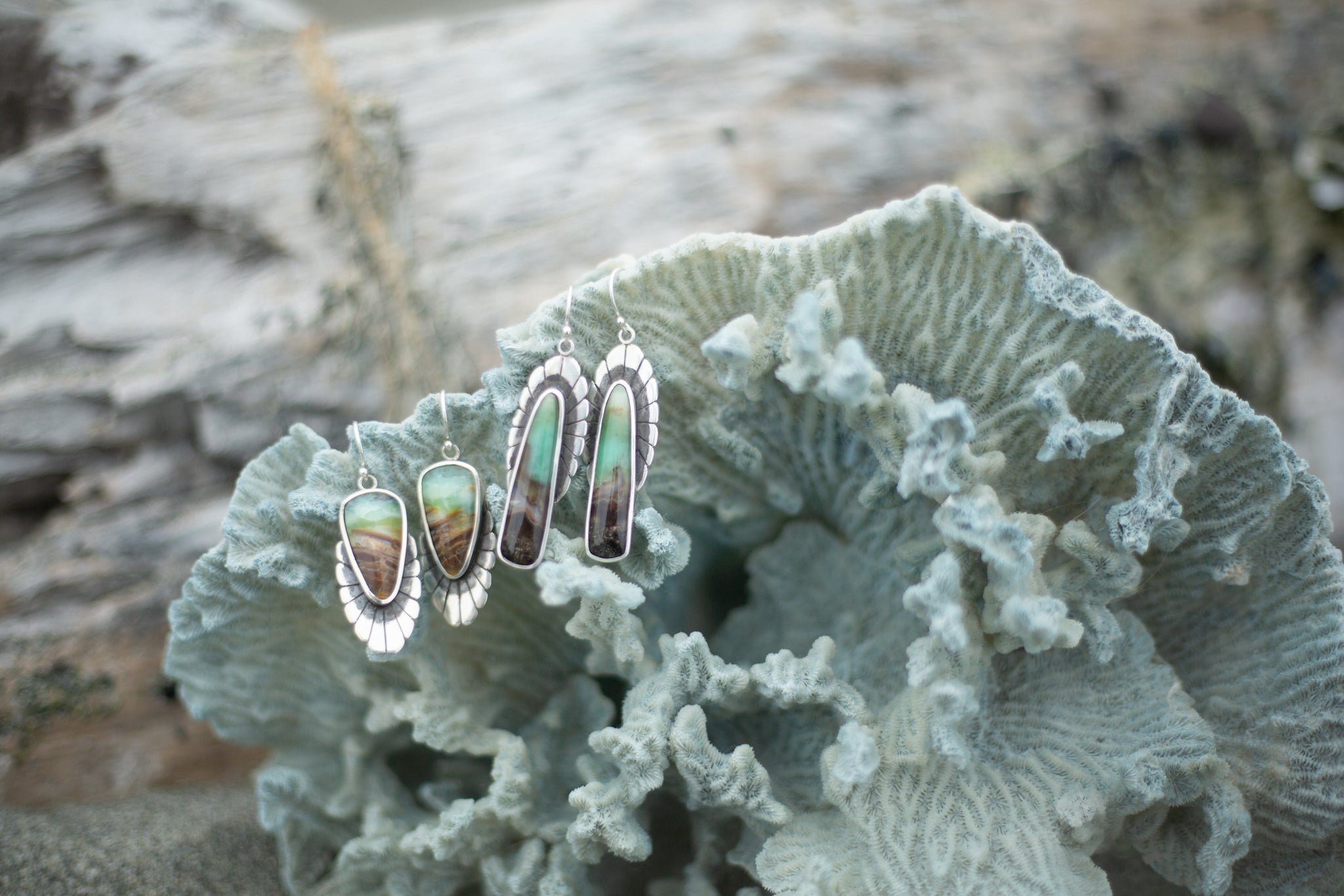 Opalized Wood Handcrafted Sterling Silver Earrings