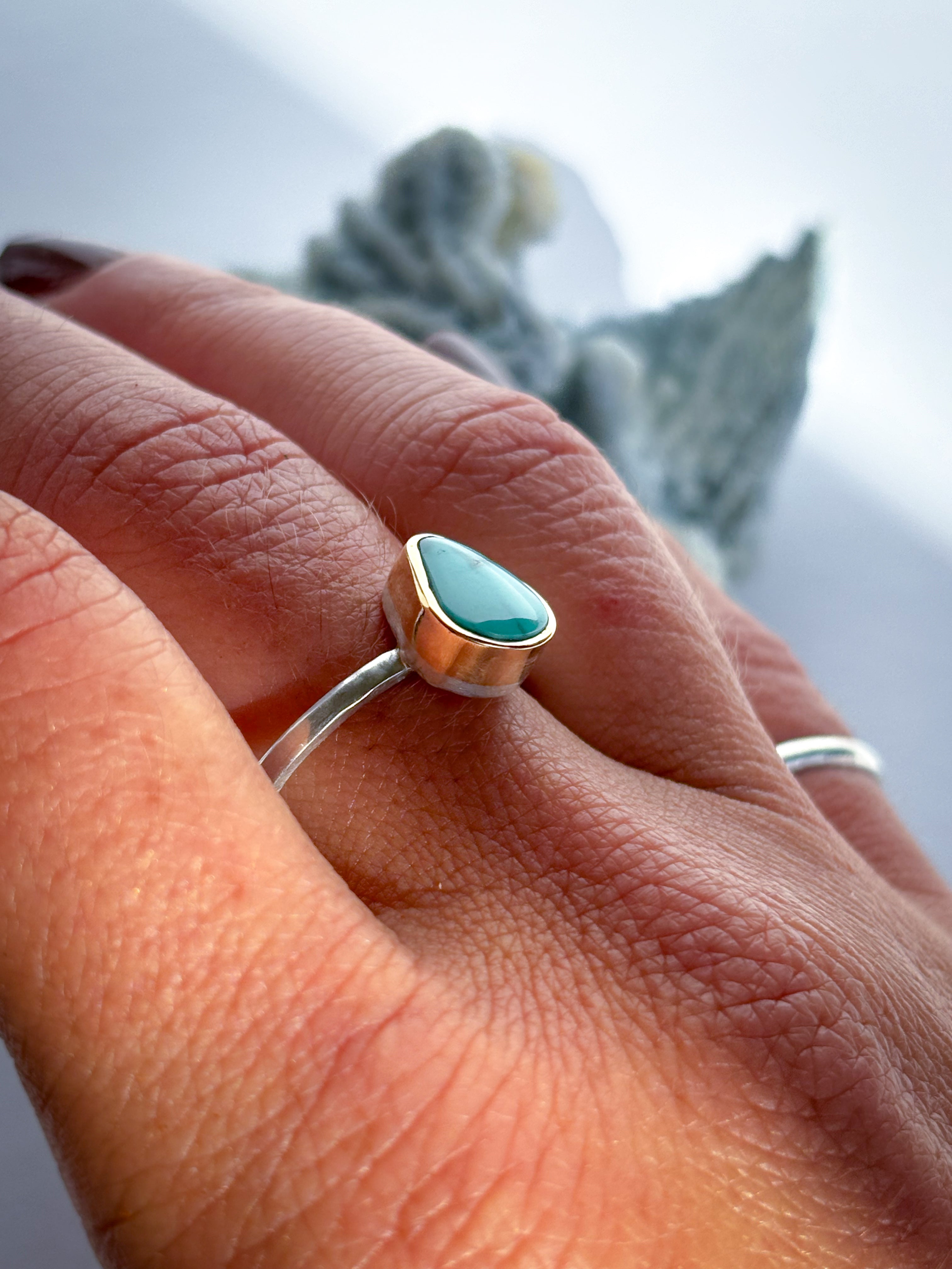 Emerald Valley Turquoise Stacker Ring | 14K Gold & Sterling Silver | Size 8.5