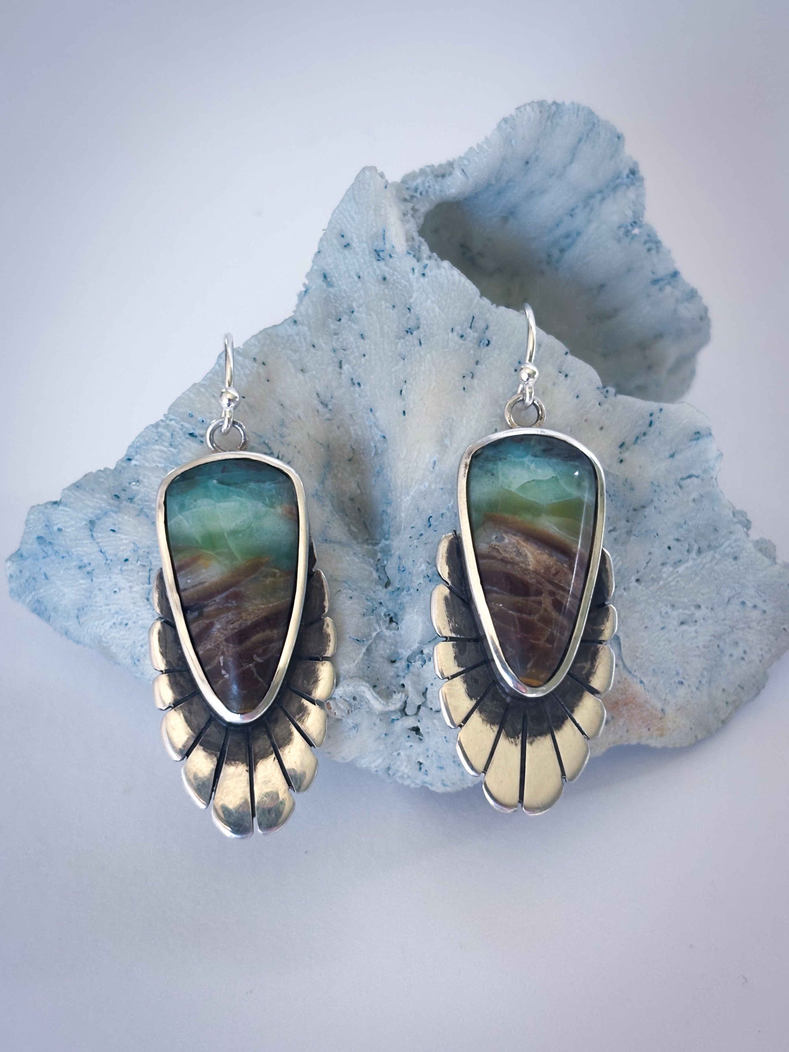 Fleur Earrings | Opalized Wood and Sterling Silver