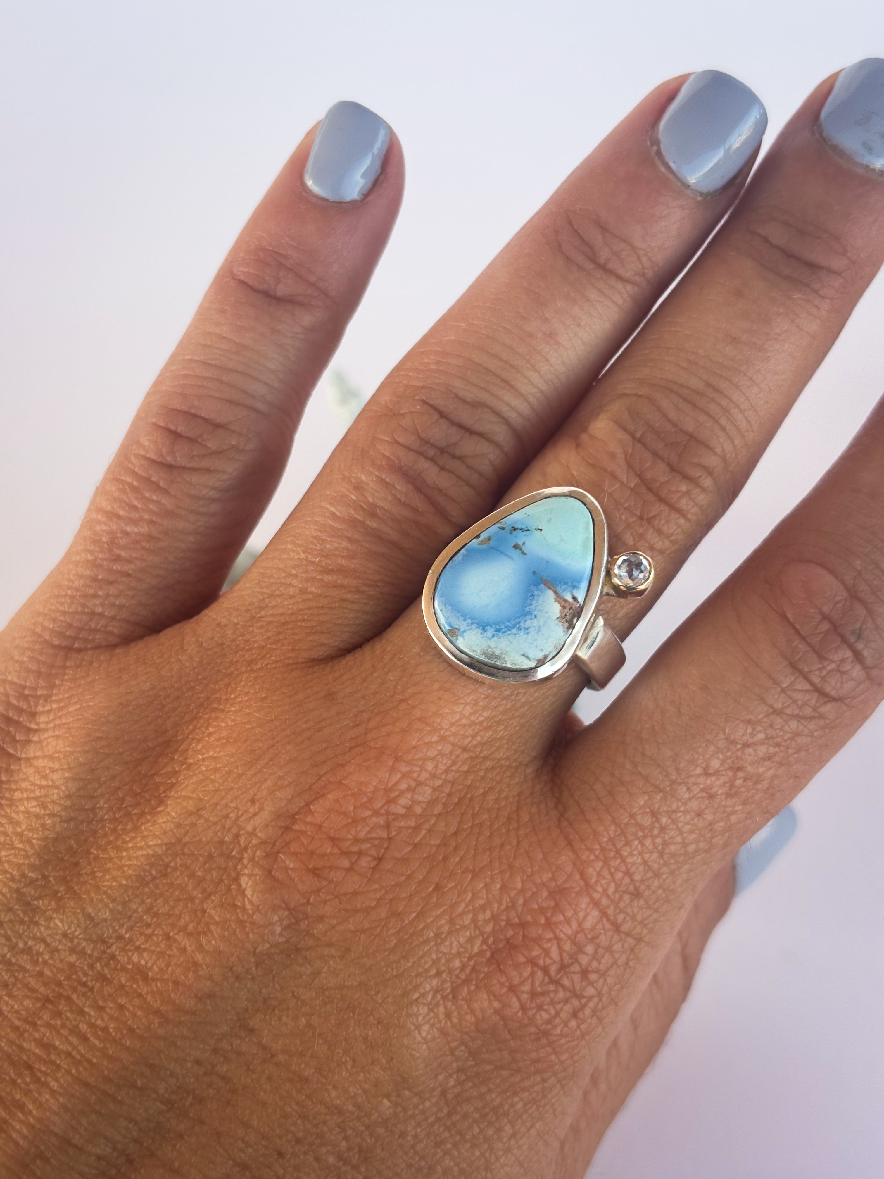 Golden Hills Turquoise & Diamond Ring |Sterling Silver & 14K Gold | Size 7