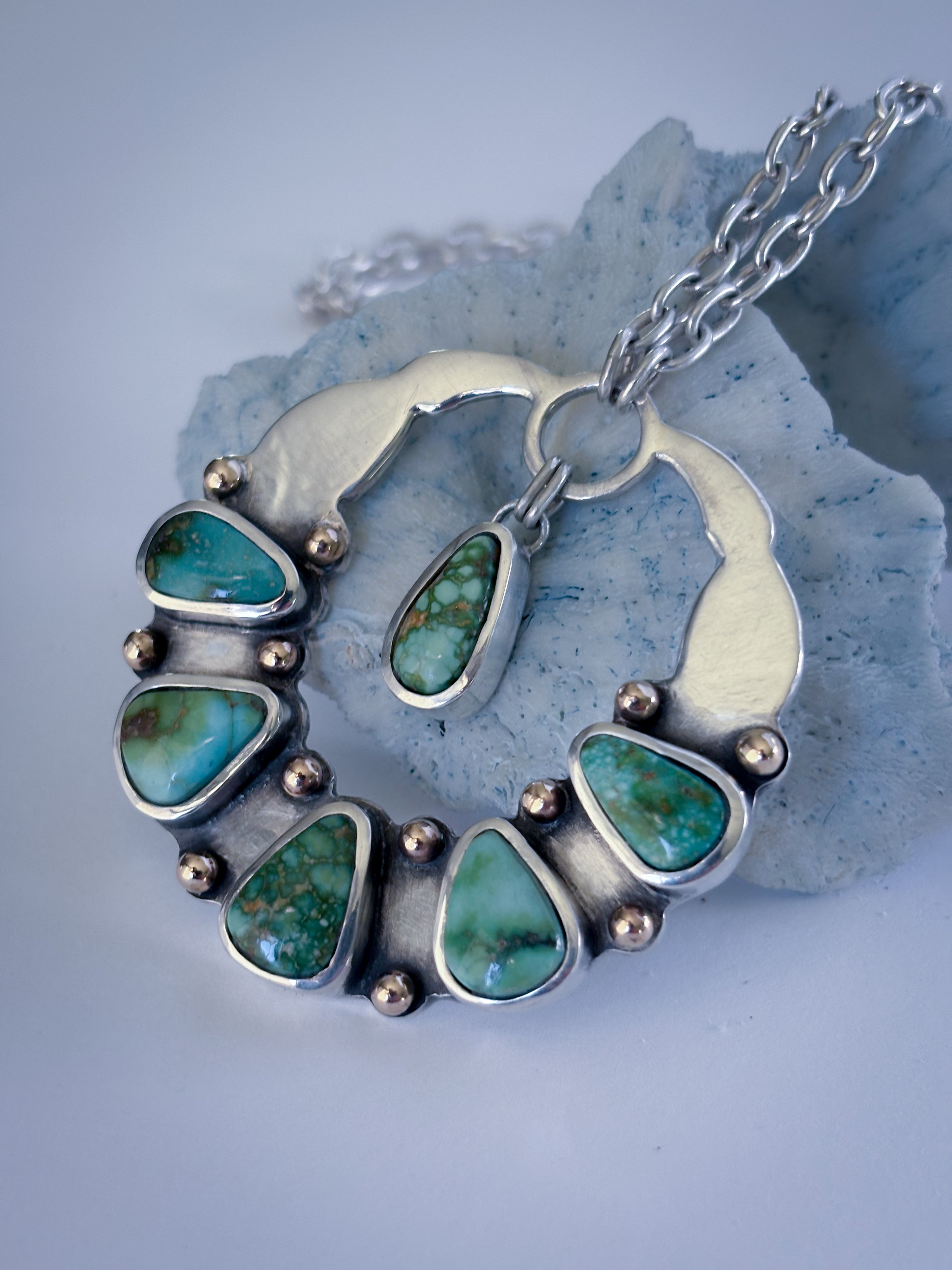 Six Stone Statement Necklace | Sonoran Gold Turquoise, 14K Gold, & Sterling Silver