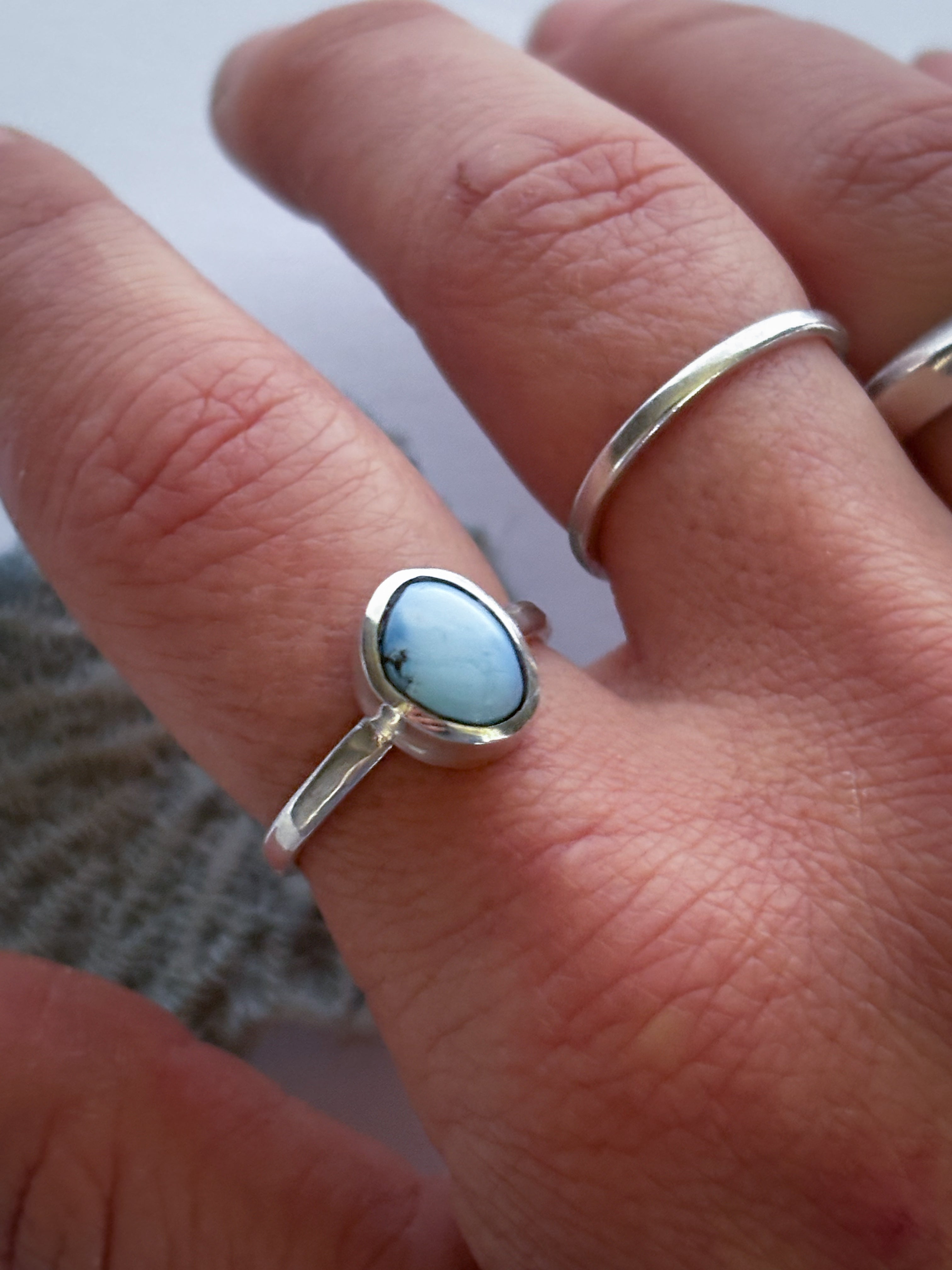 Stacker Ring | Golden Hills Turquoise & Sterling Silver | Size 8