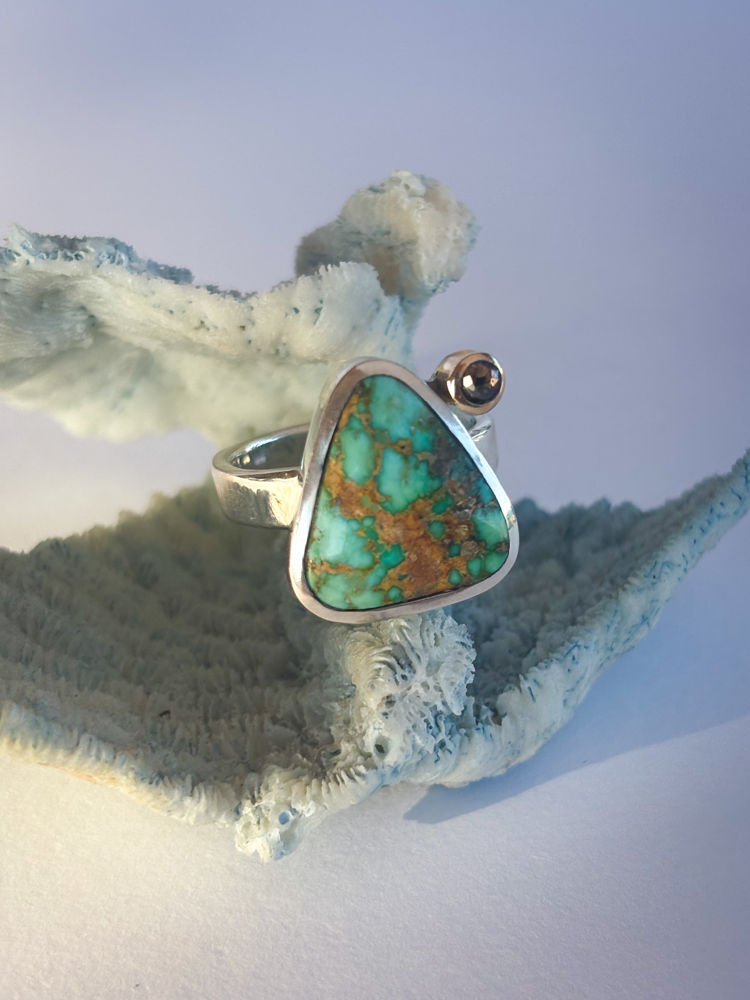 Sonoran Gold Turquoise & Diamond Ring |Sterling Silver & 14K Gold | Size 8.5