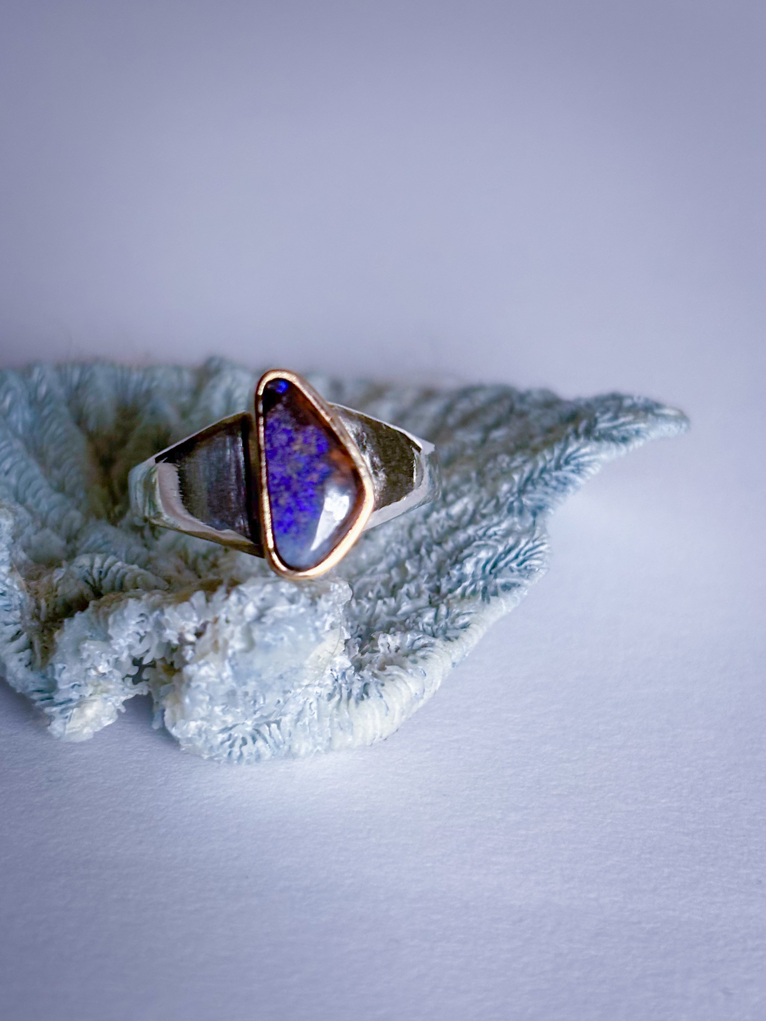 Australian Opal Ring | 14K Gold & Sterling Silver | Size 7.5