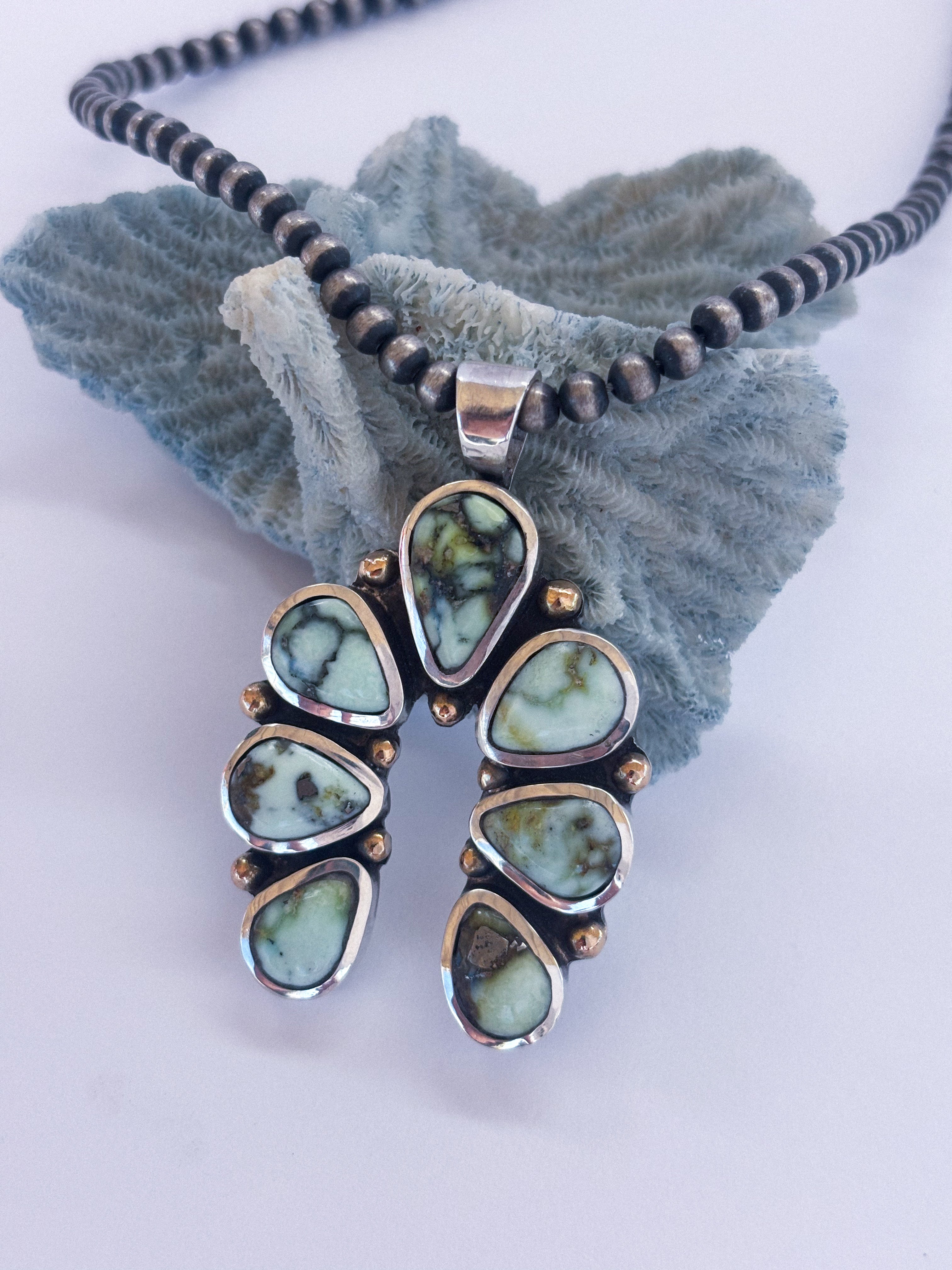 Horseshoe Pendant | Palomino Variscite, Sterling Silver & 14K Gold