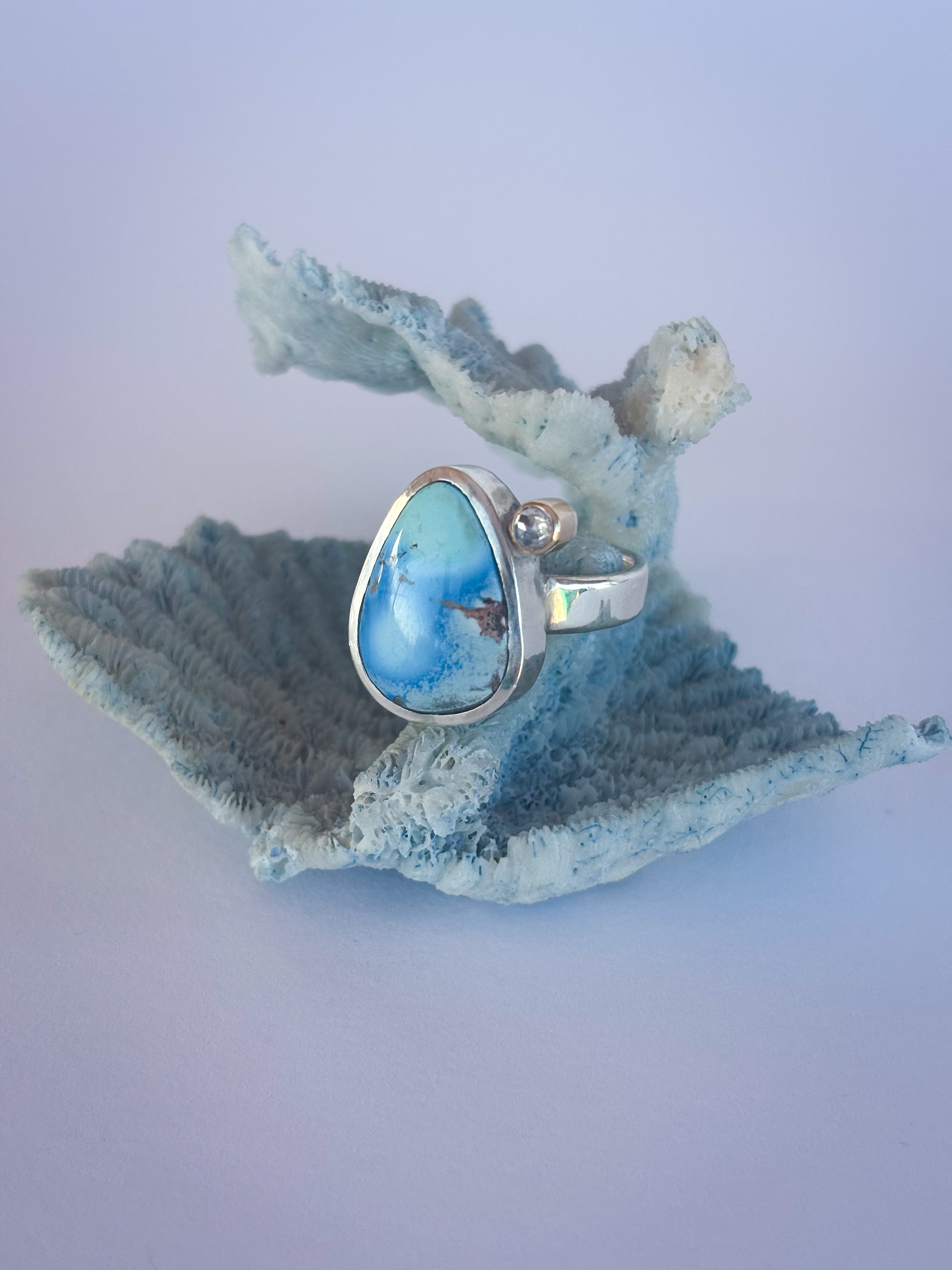 Golden Hills Turquoise & Diamond Ring |Sterling Silver & 14K Gold | Size 7