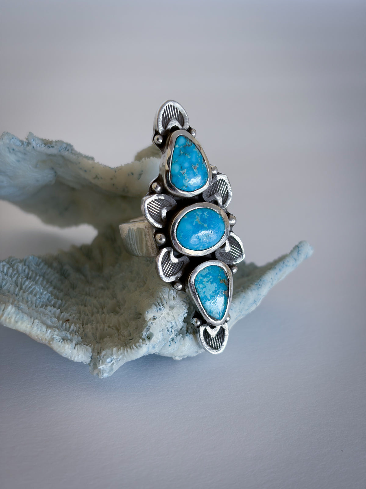 Full Bloom Ring | Blue Ridge Turquoise & Sterling Silver | Size 8.5