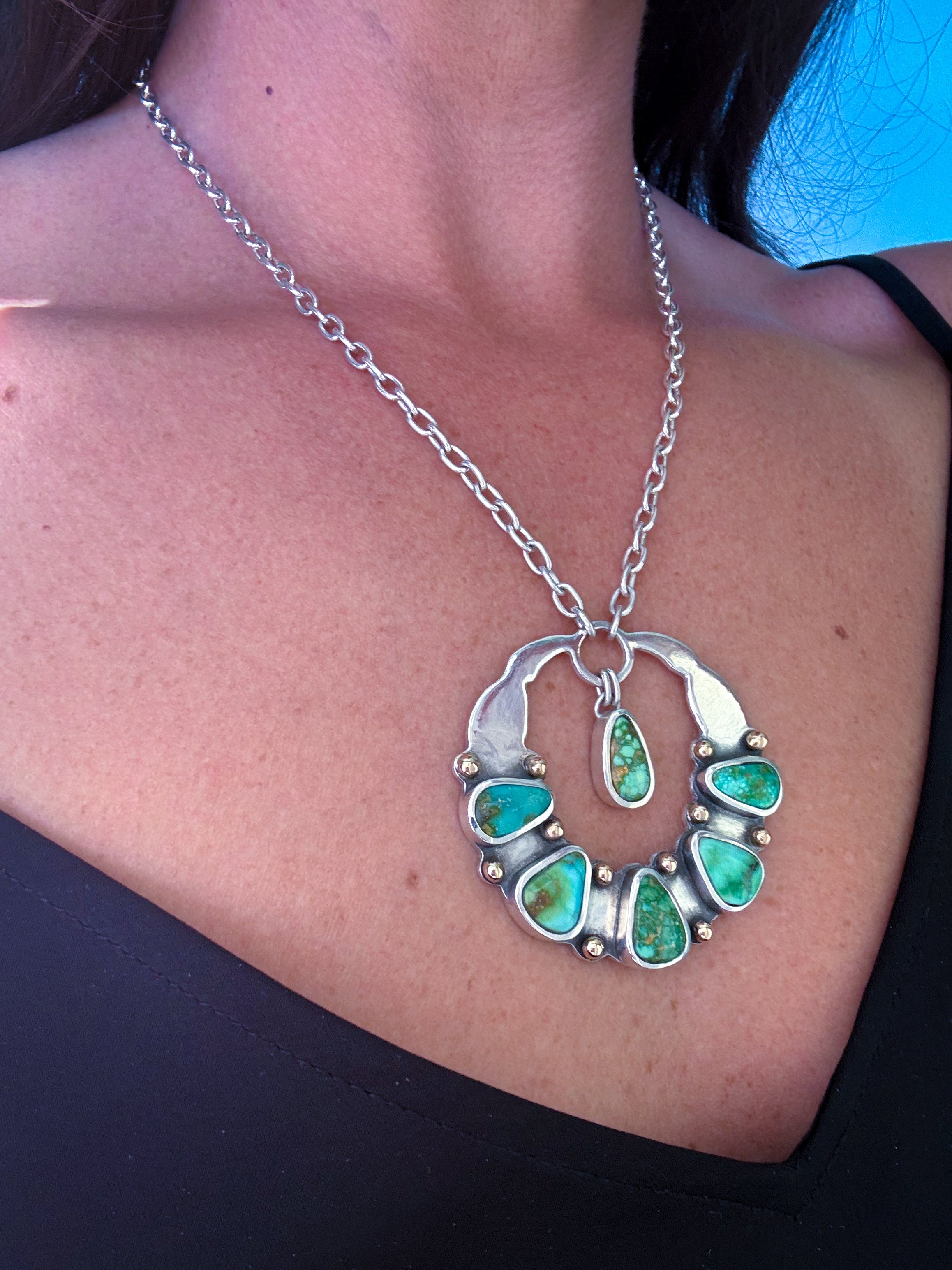 Six Stone Statement Necklace | Sonoran Gold Turquoise, 14K Gold, & Sterling Silver
