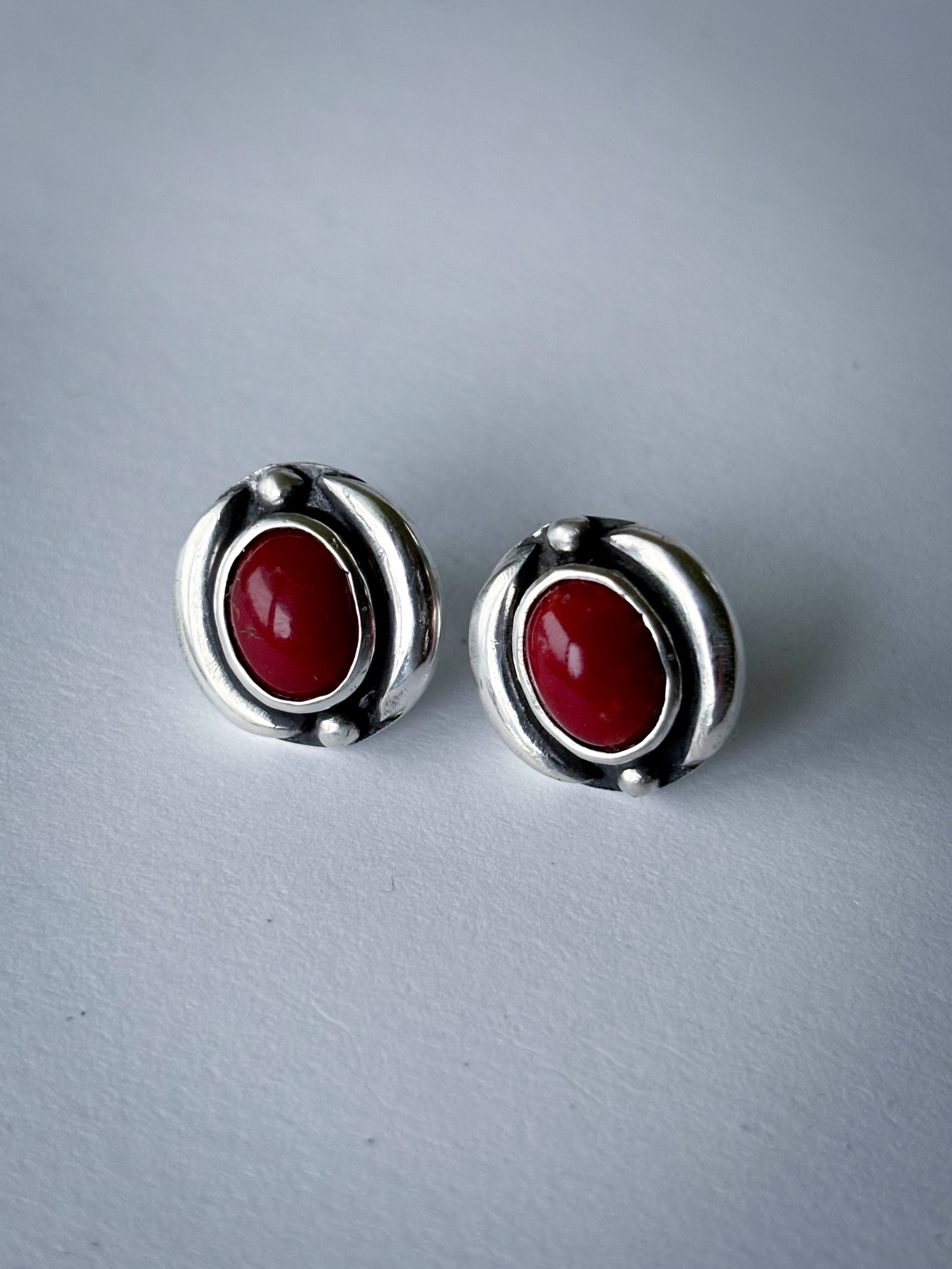 Red Coral Post Earrings