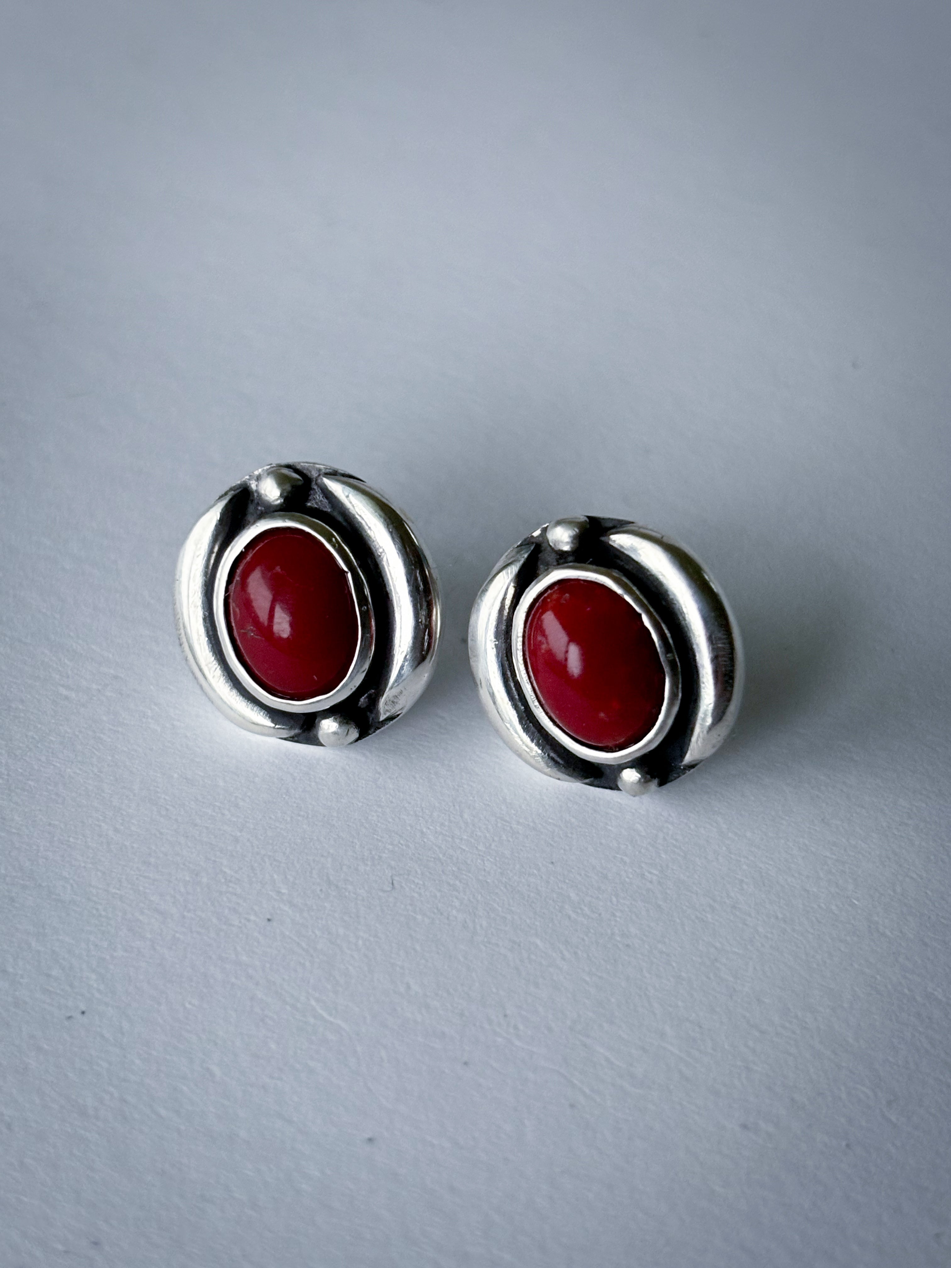 Post Earrings | Mediterranean Red Coral & Sterling Silver