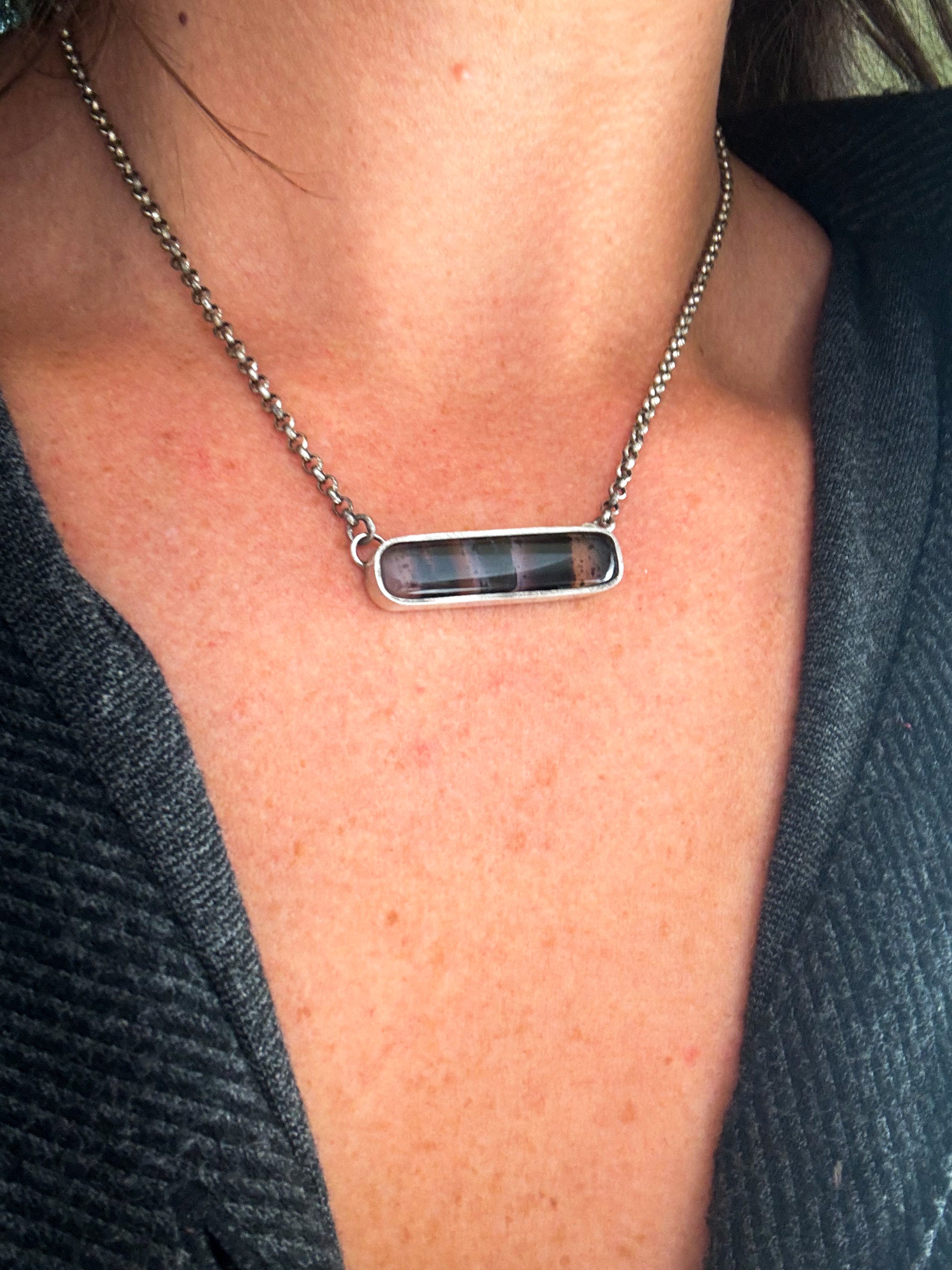 Montana Agate Sterling Silver Bar Necklace