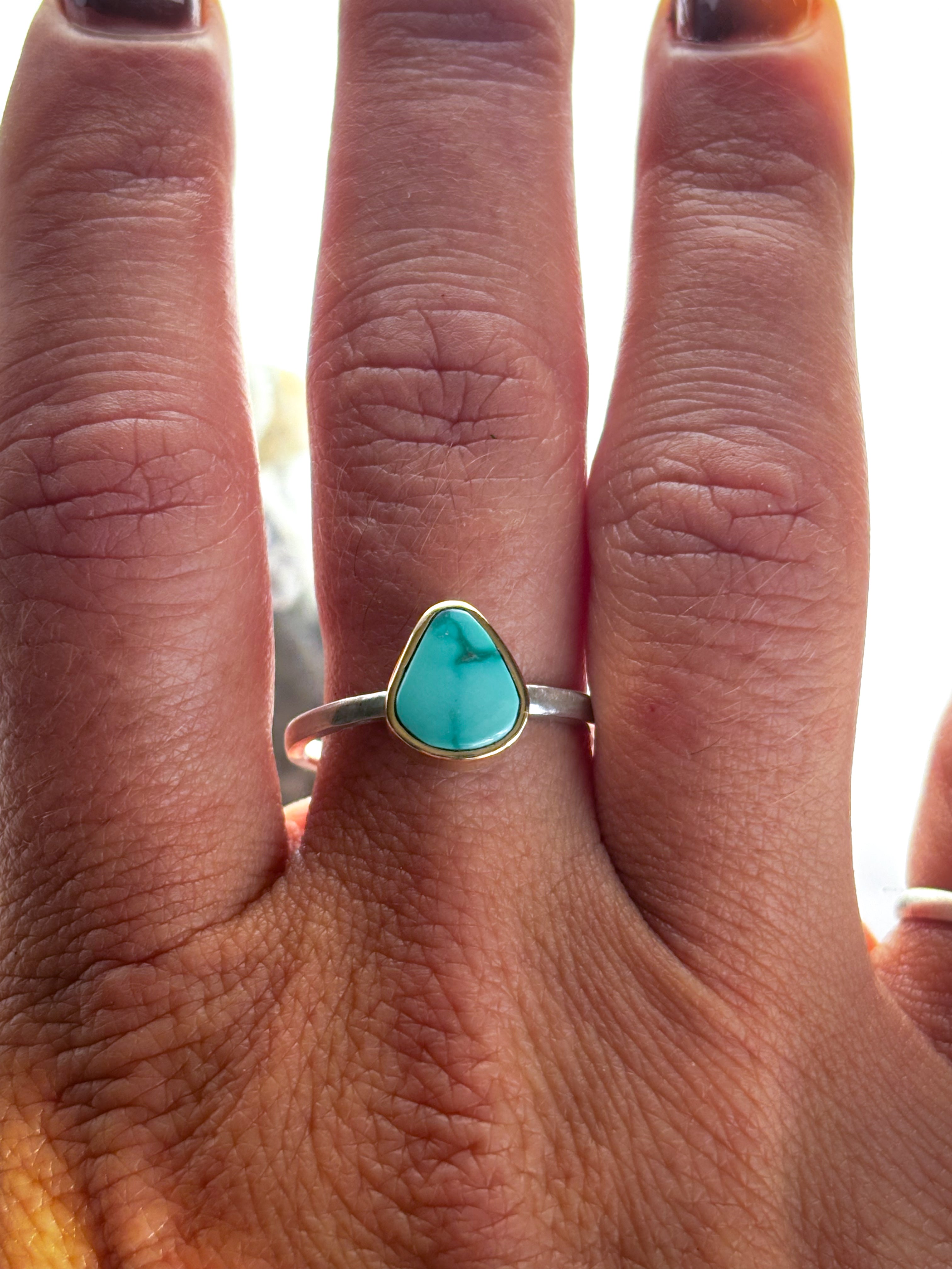 Emerald Valley Turquoise Stacker Ring | 14K Gold & Sterling Silver | Size 8.5