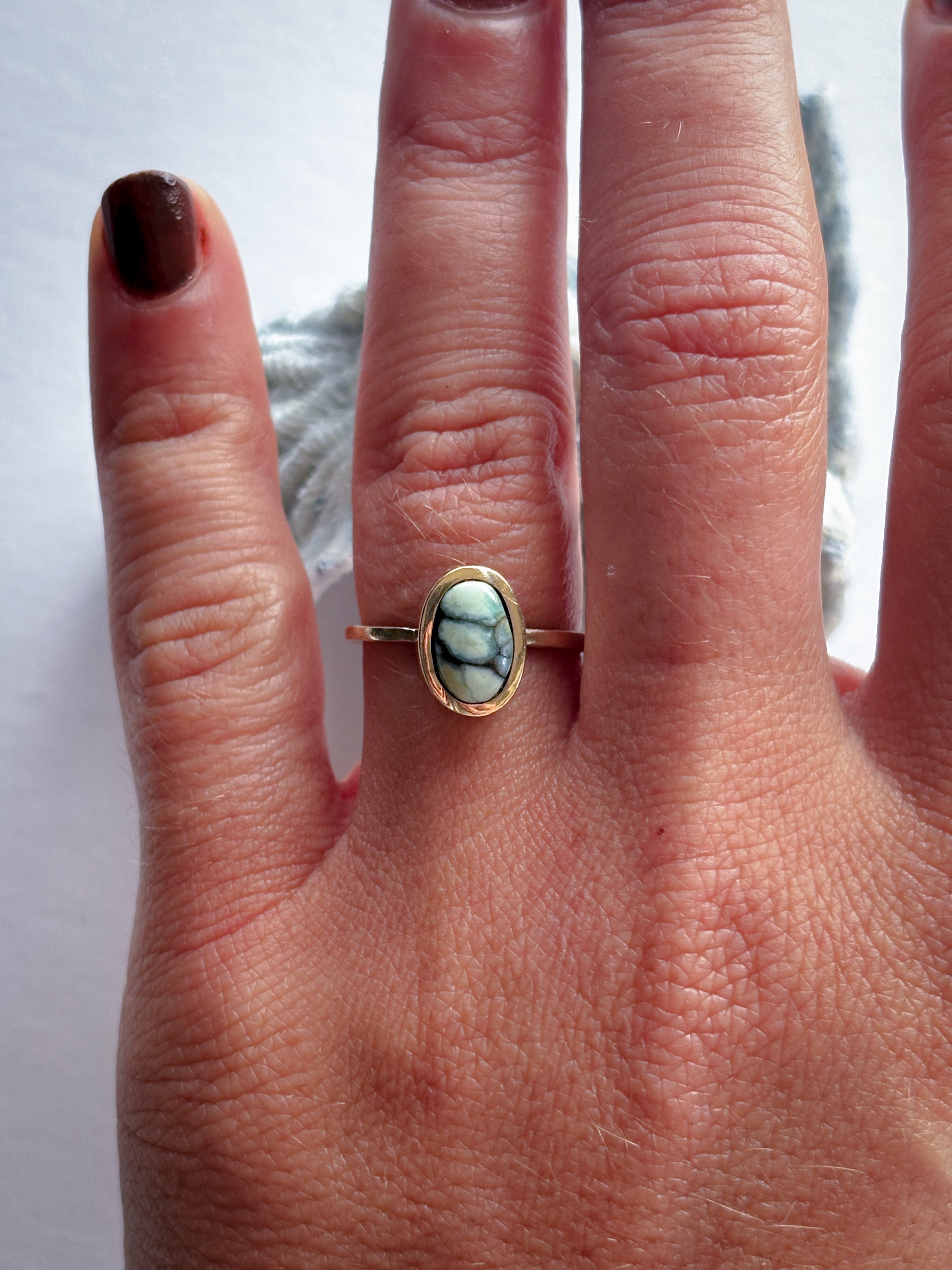 Damele Turquoise Stacker Ring | 14K Gold & Sterling Silver | Size 5.5