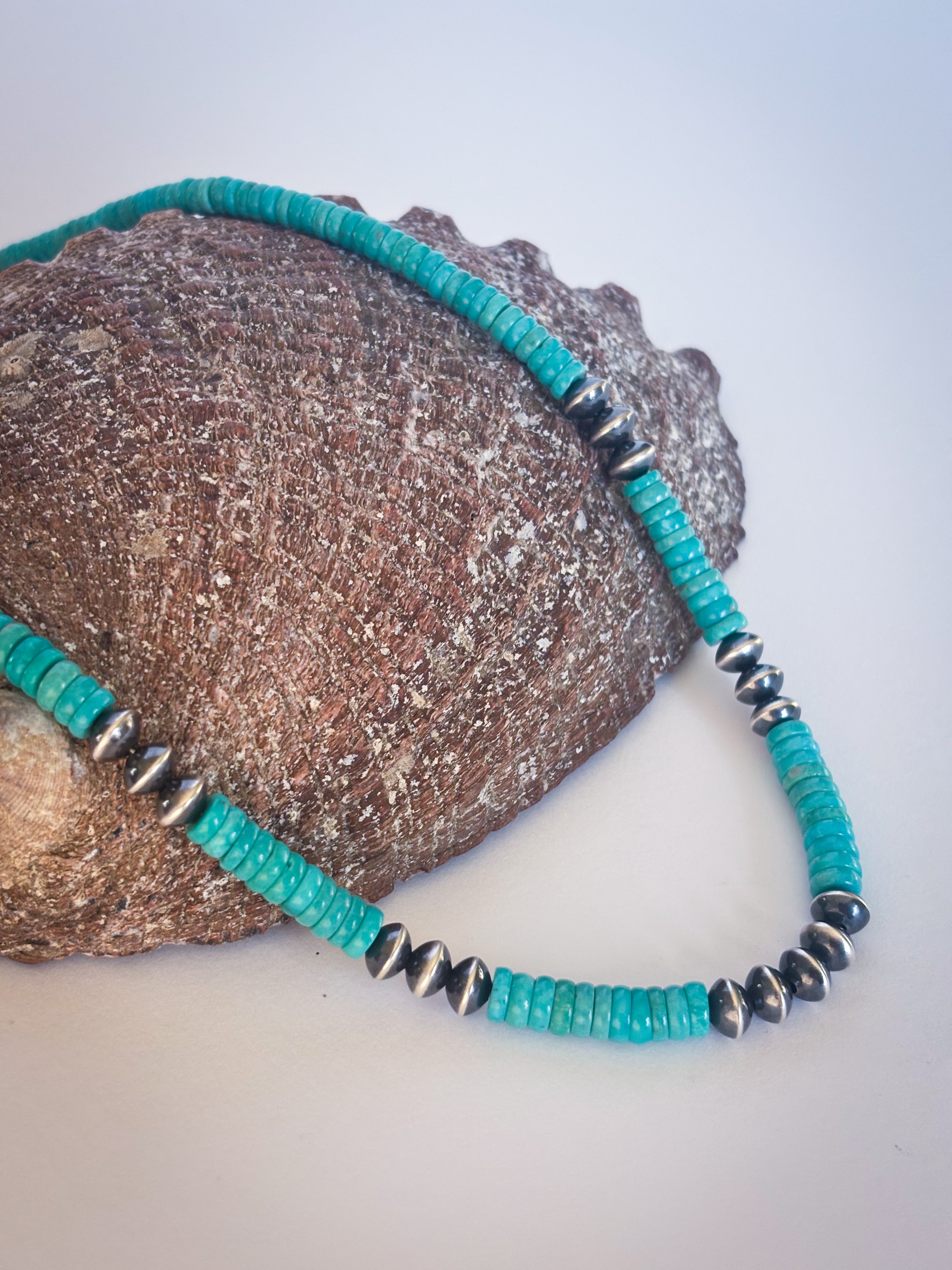 Turquoise and Sterling Silver Pearl Beaded Necklace