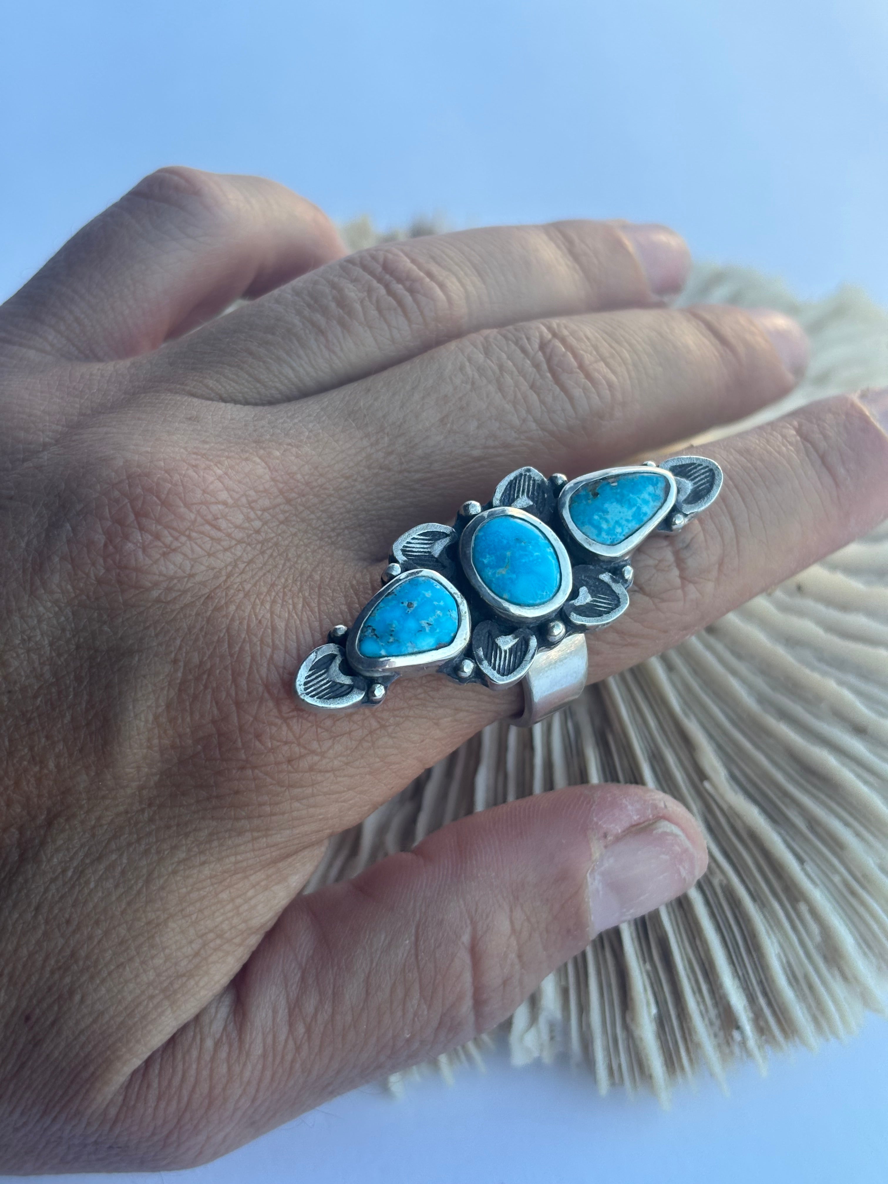 Full Bloom Ring | Bluebird Turquoise & Sterling Silver | Size 9
