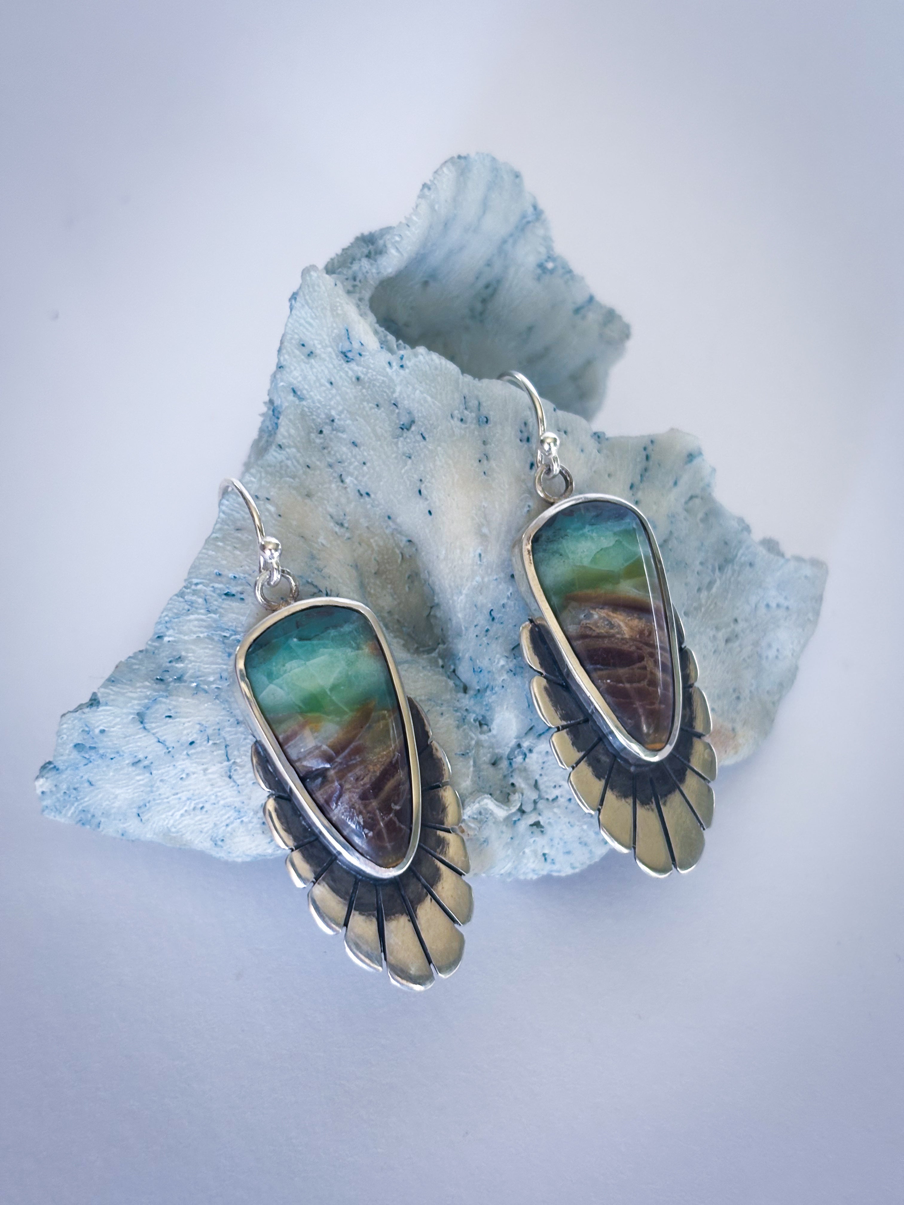 Fleur Earrings | Opalized Wood and Sterling Silver