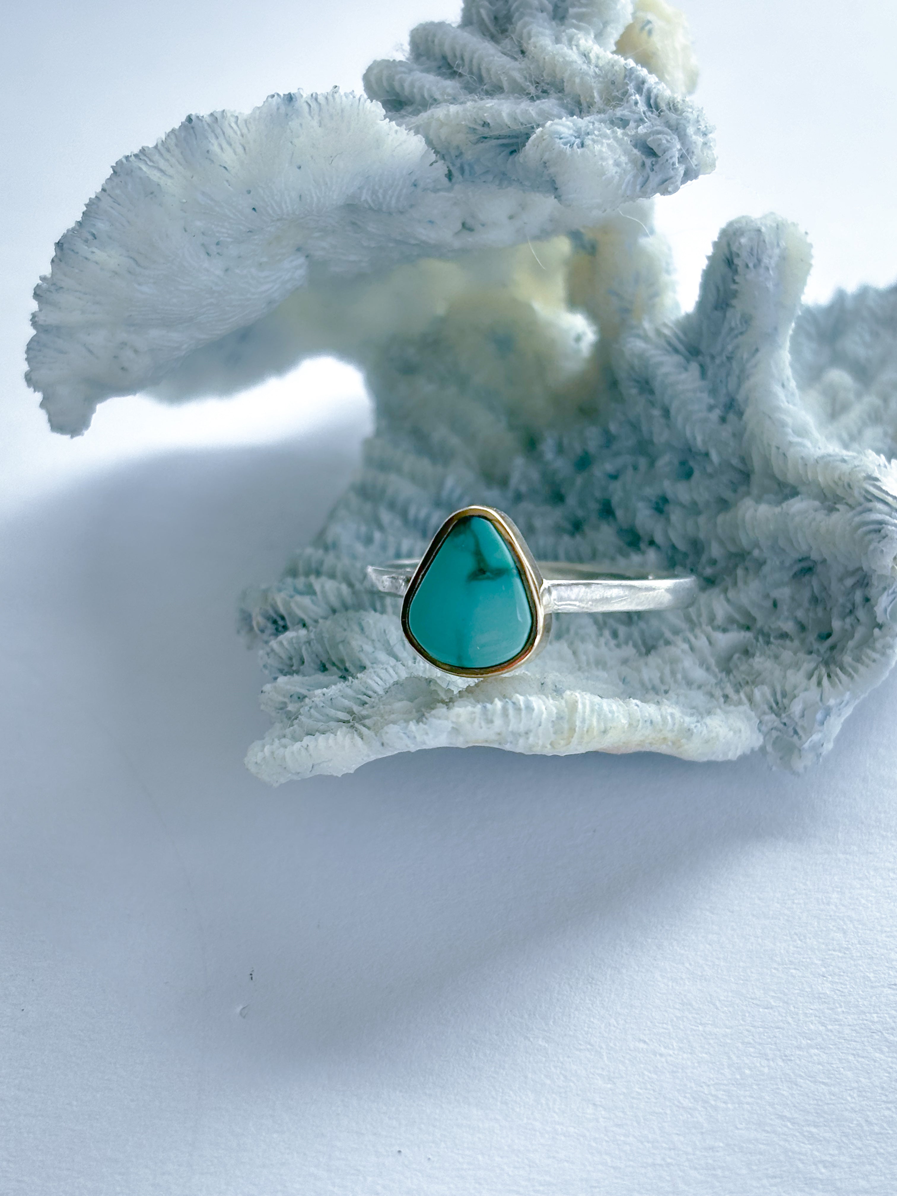 Emerald Valley Turquoise Stacker Ring | 14K Gold & Sterling Silver | Size 8.5