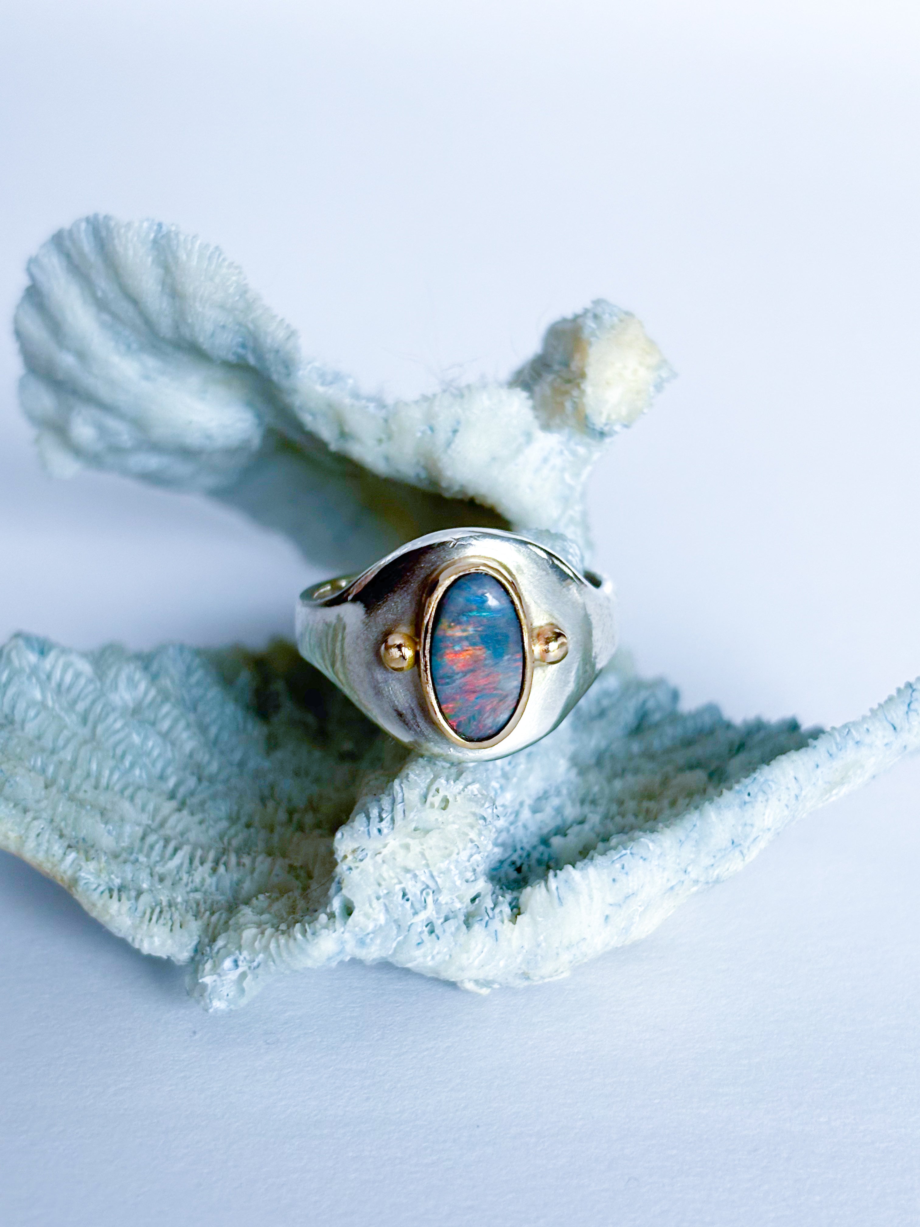 Australian Opal Ring | 14K Gold & Sterling Silver | Size 8