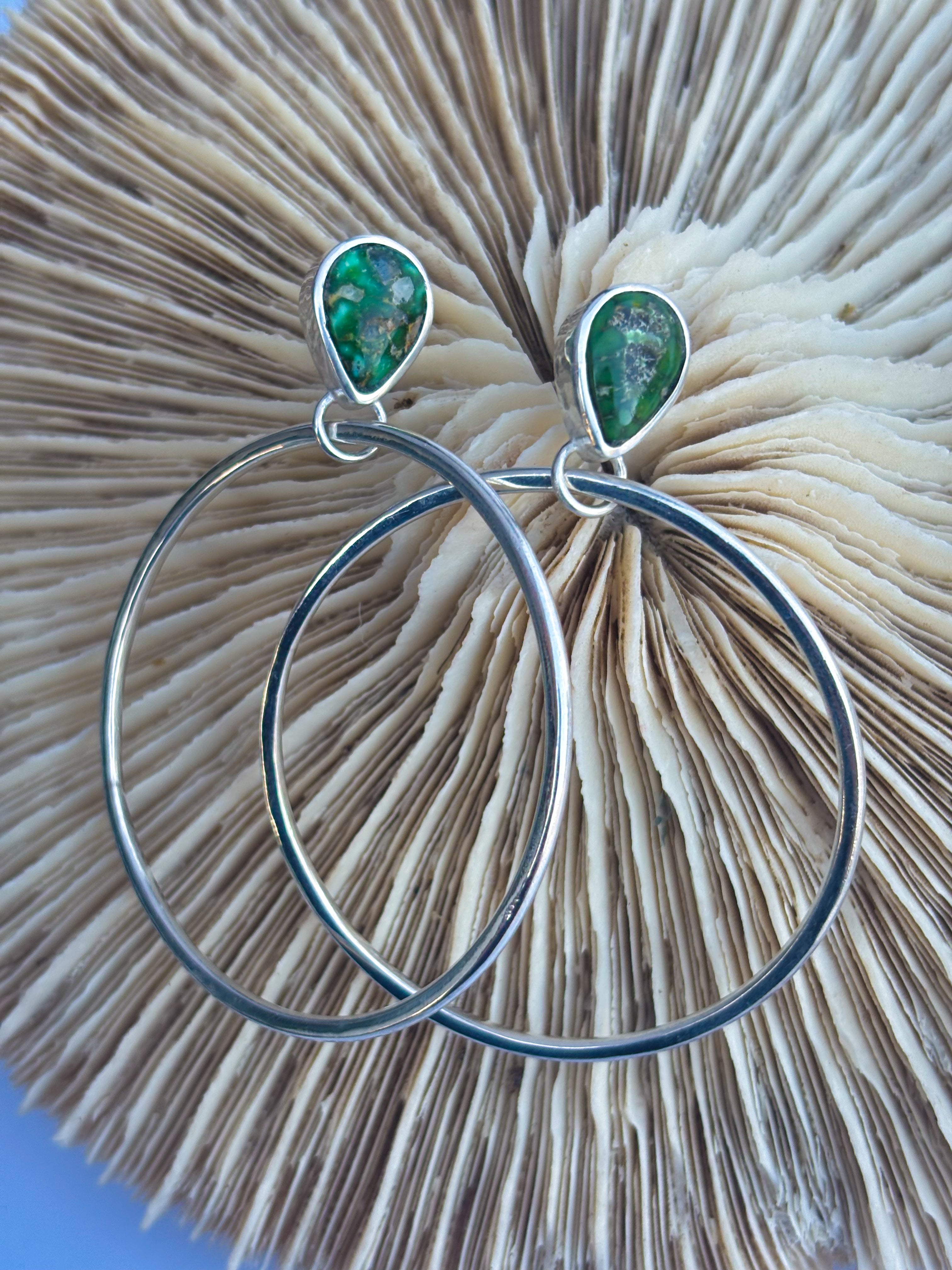 Sonoran Gold Turquoise Sterling Silver Hoop Earrings