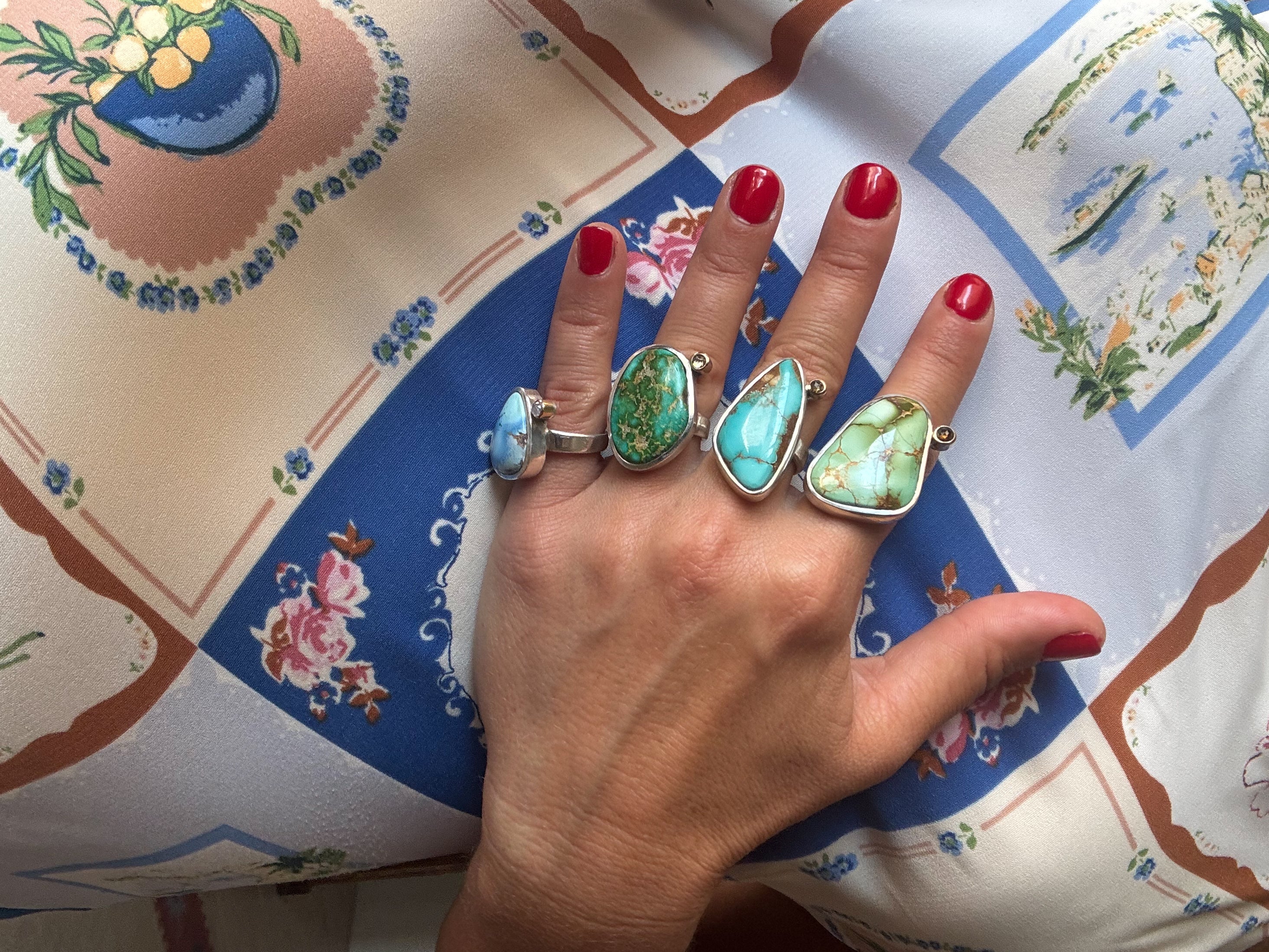 Sonoran Gold Turquoise & Diamond Ring |Sterling Silver & 14K Gold | Size 6.5