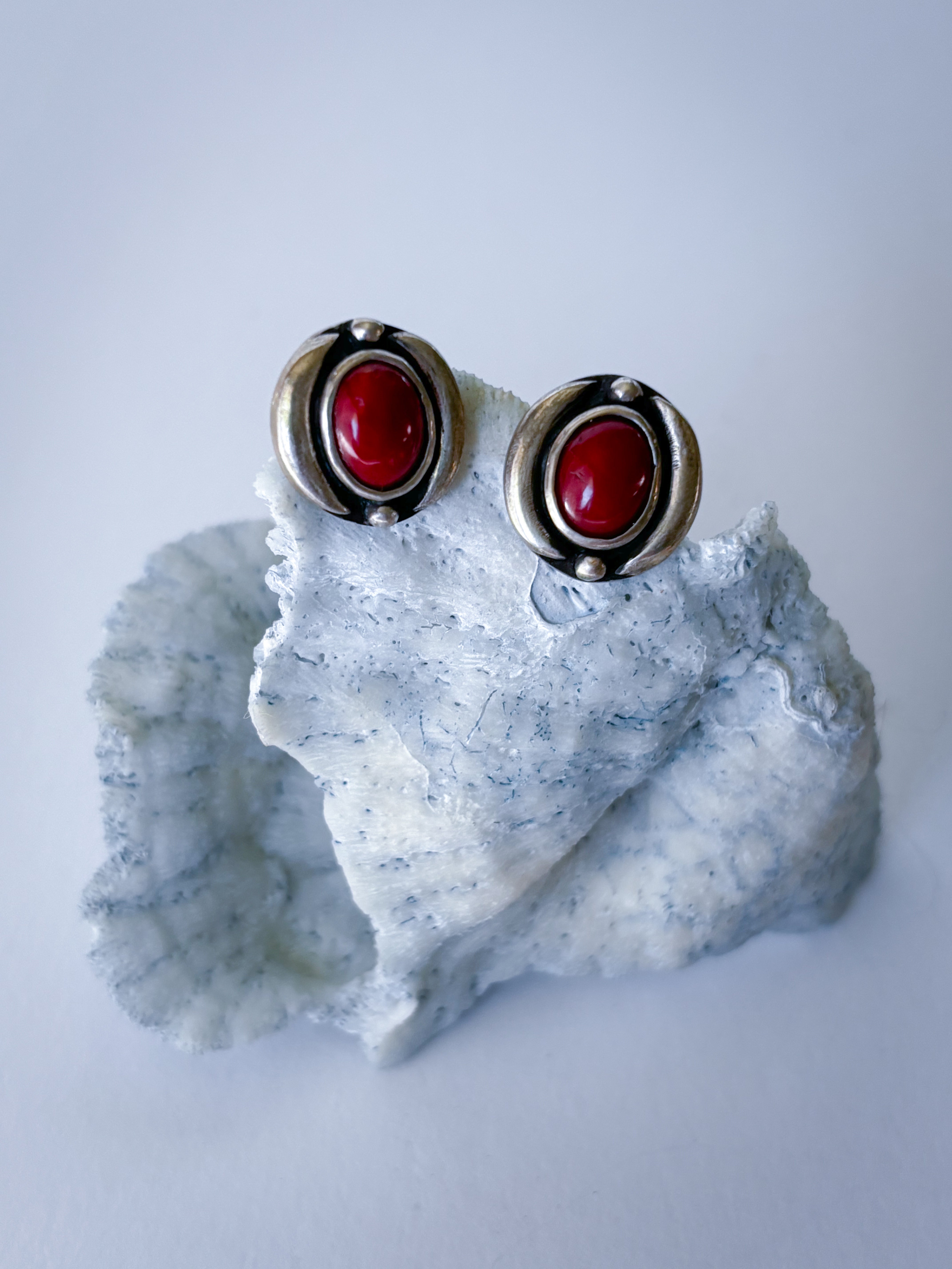 Post Earrings | Mediterranean Red Coral & Sterling Silver