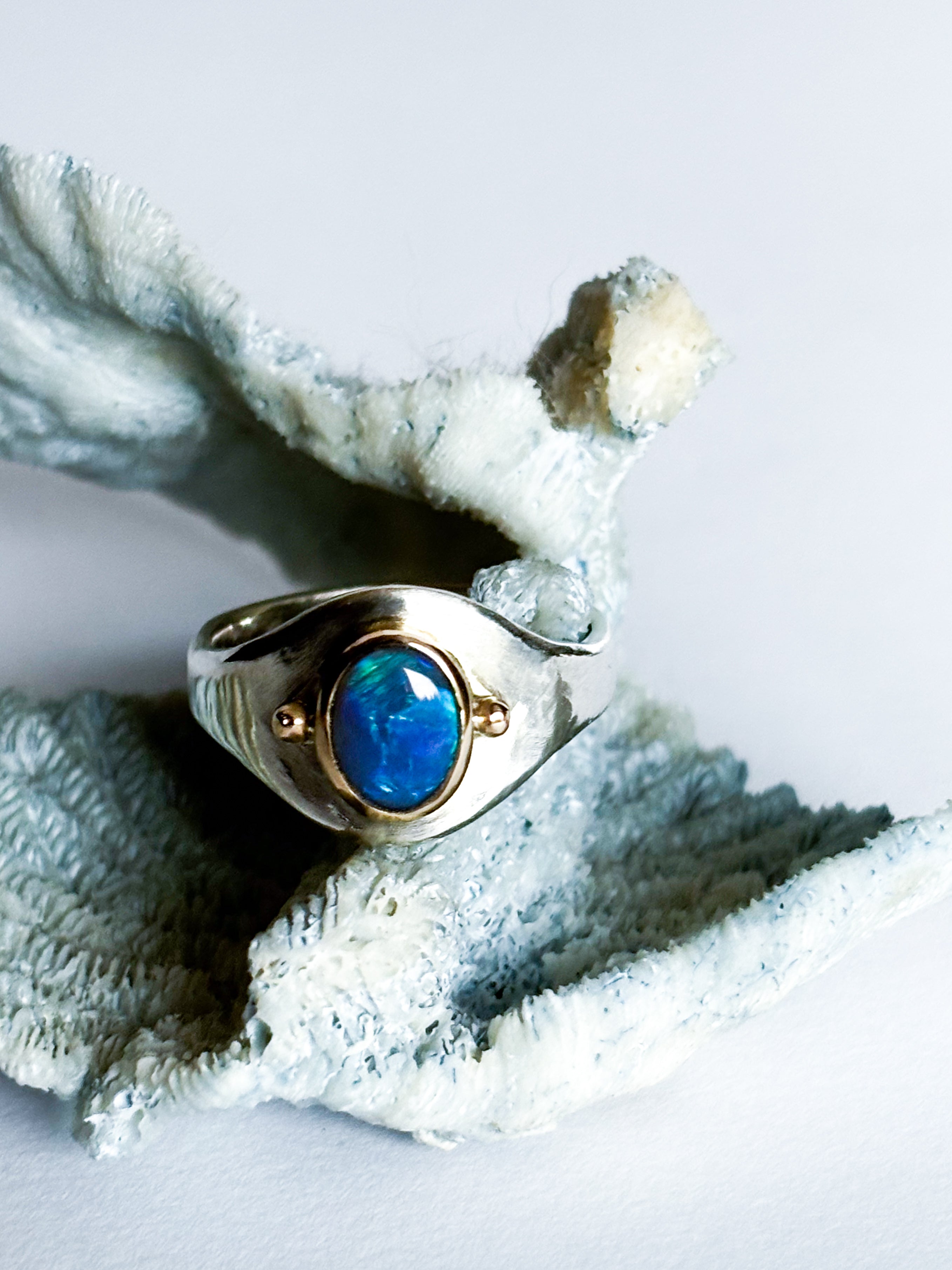 Australian Opal Ring | 14K Gold & Sterling Silver | Size 9