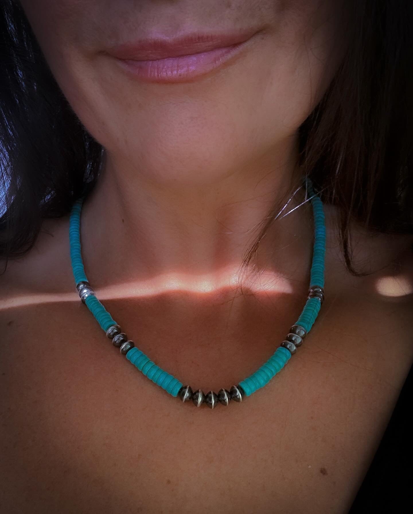 Turquoise and Sterling Silver Pearl Beaded Necklace