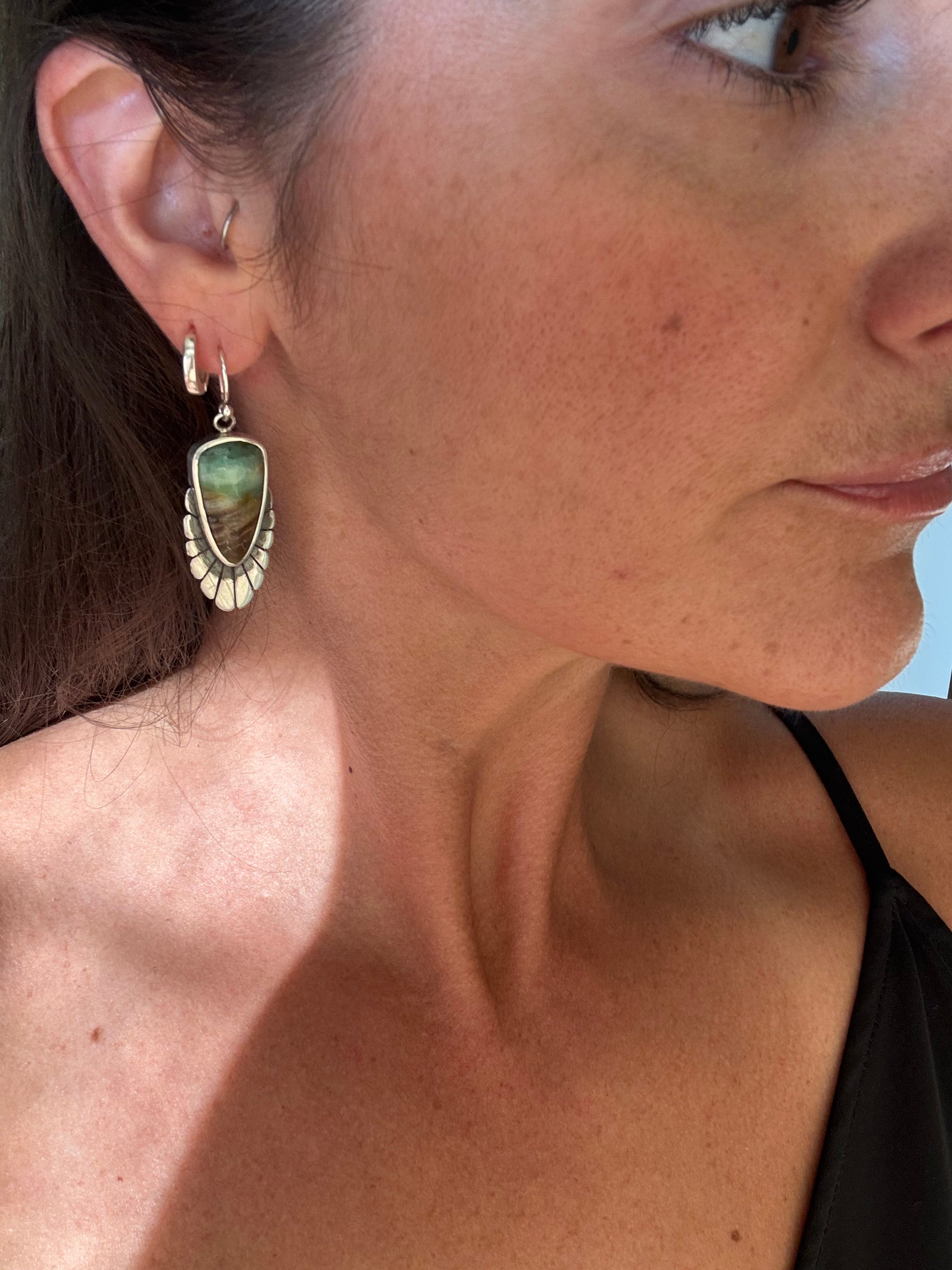 Fleur Earrings | Opalized Wood and Sterling Silver