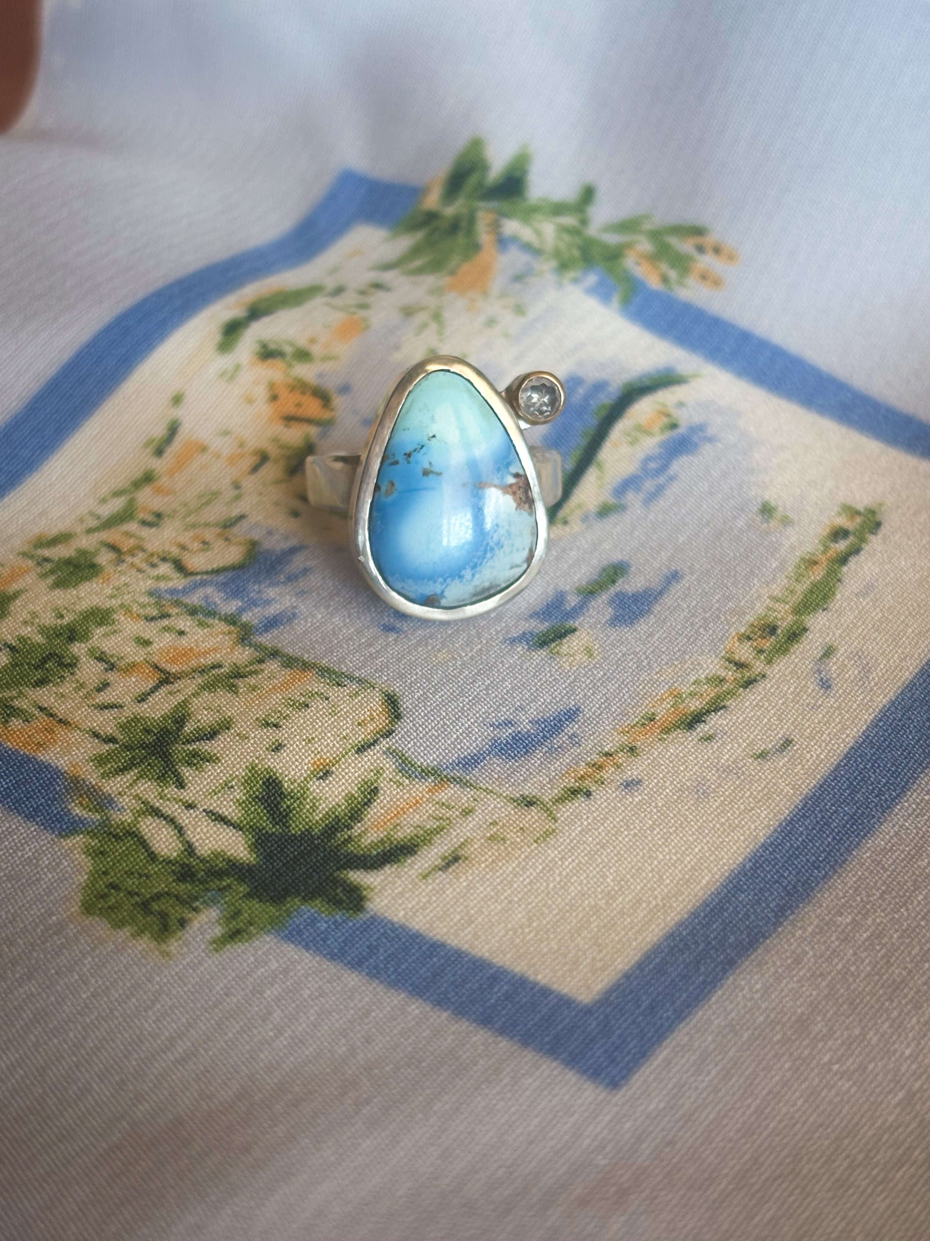 Golden Hills Turquoise & Diamond Ring |Sterling Silver & 14K Gold | Size 7