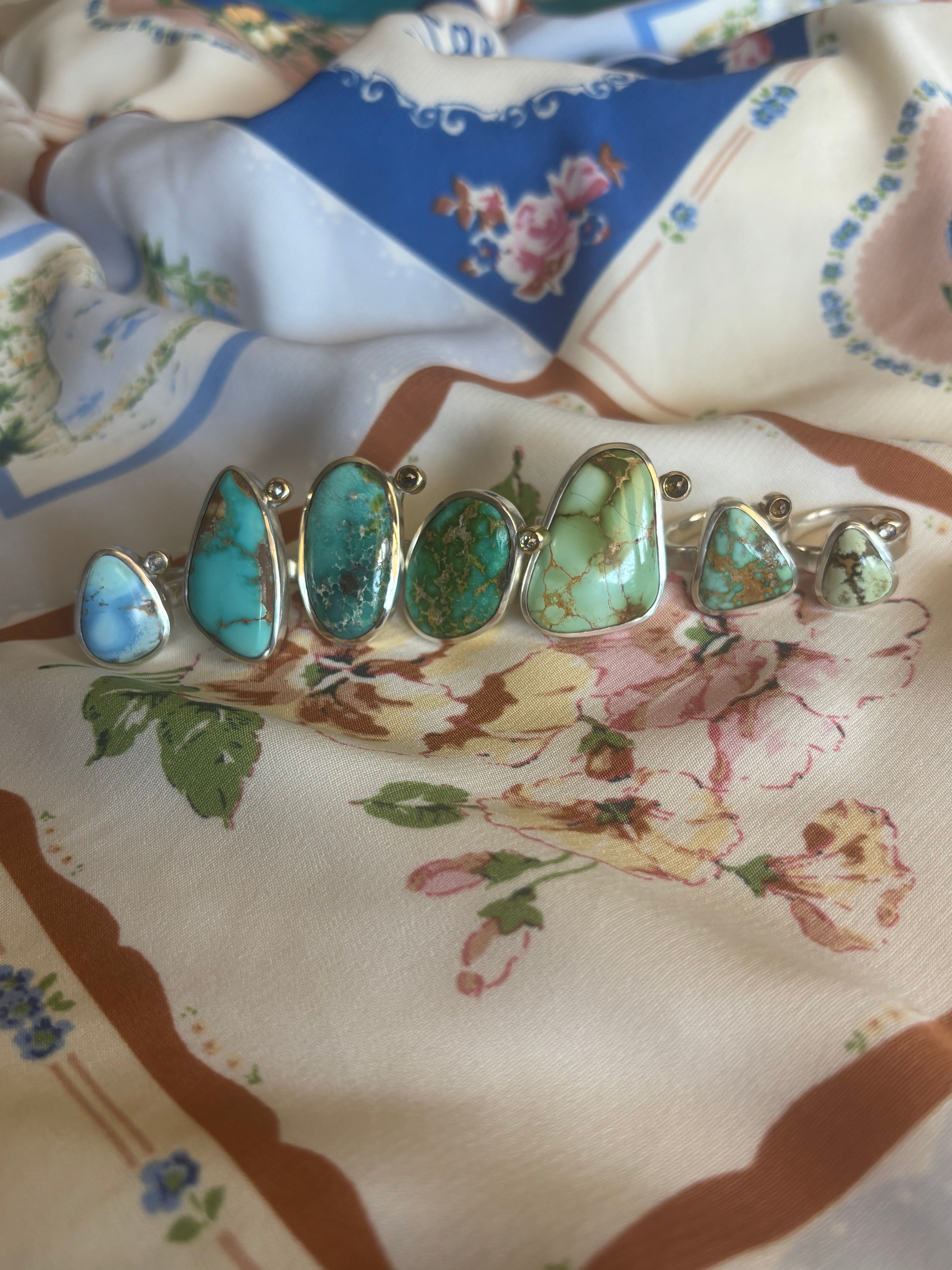 Sonoran Gold Turquoise & Diamond Ring |Sterling Silver & 14K Gold | Size 9
