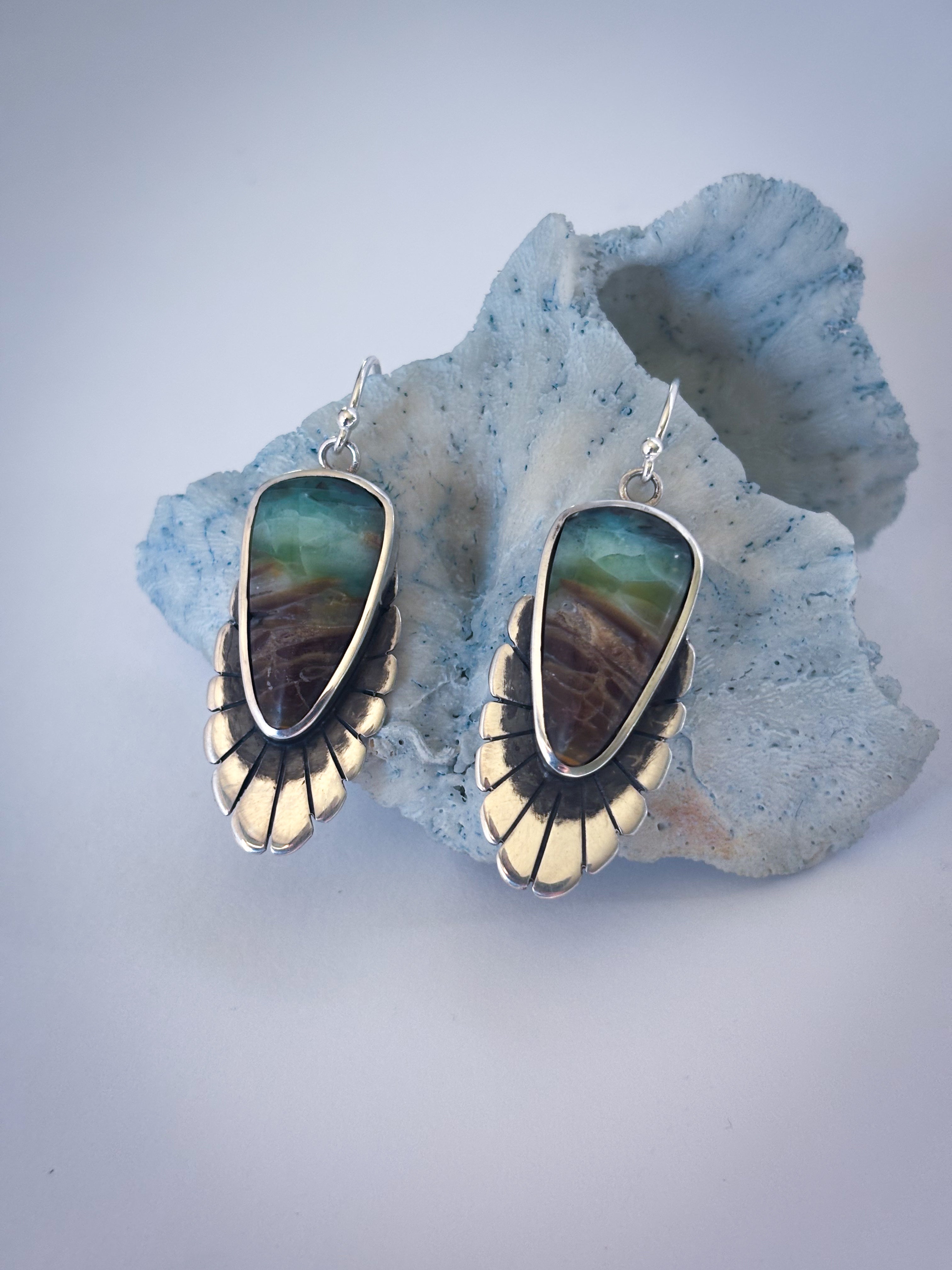 Fleur Earrings | Opalized Wood and Sterling Silver