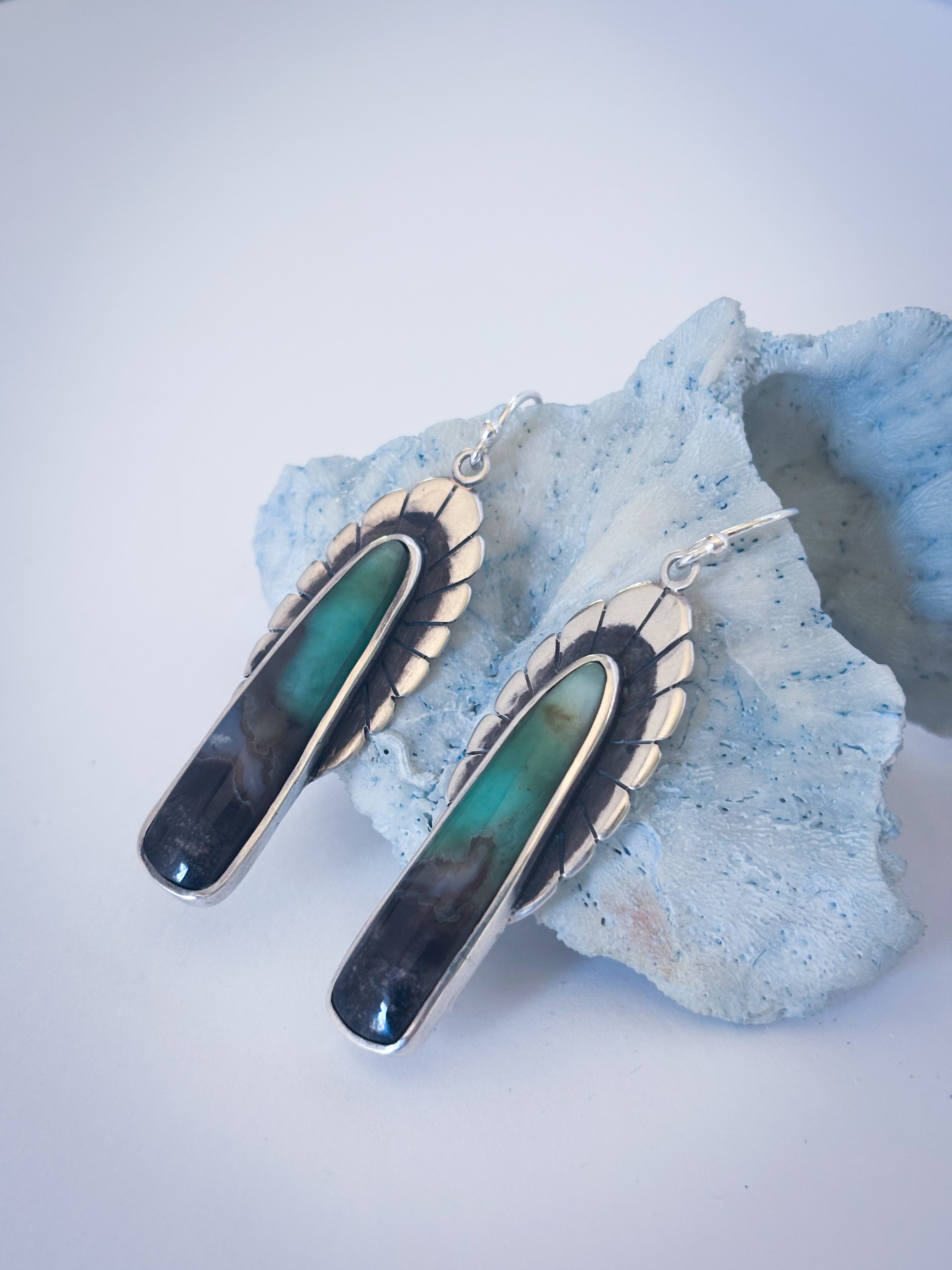 Fleur Earrings | Opalized Wood and Sterling Silver