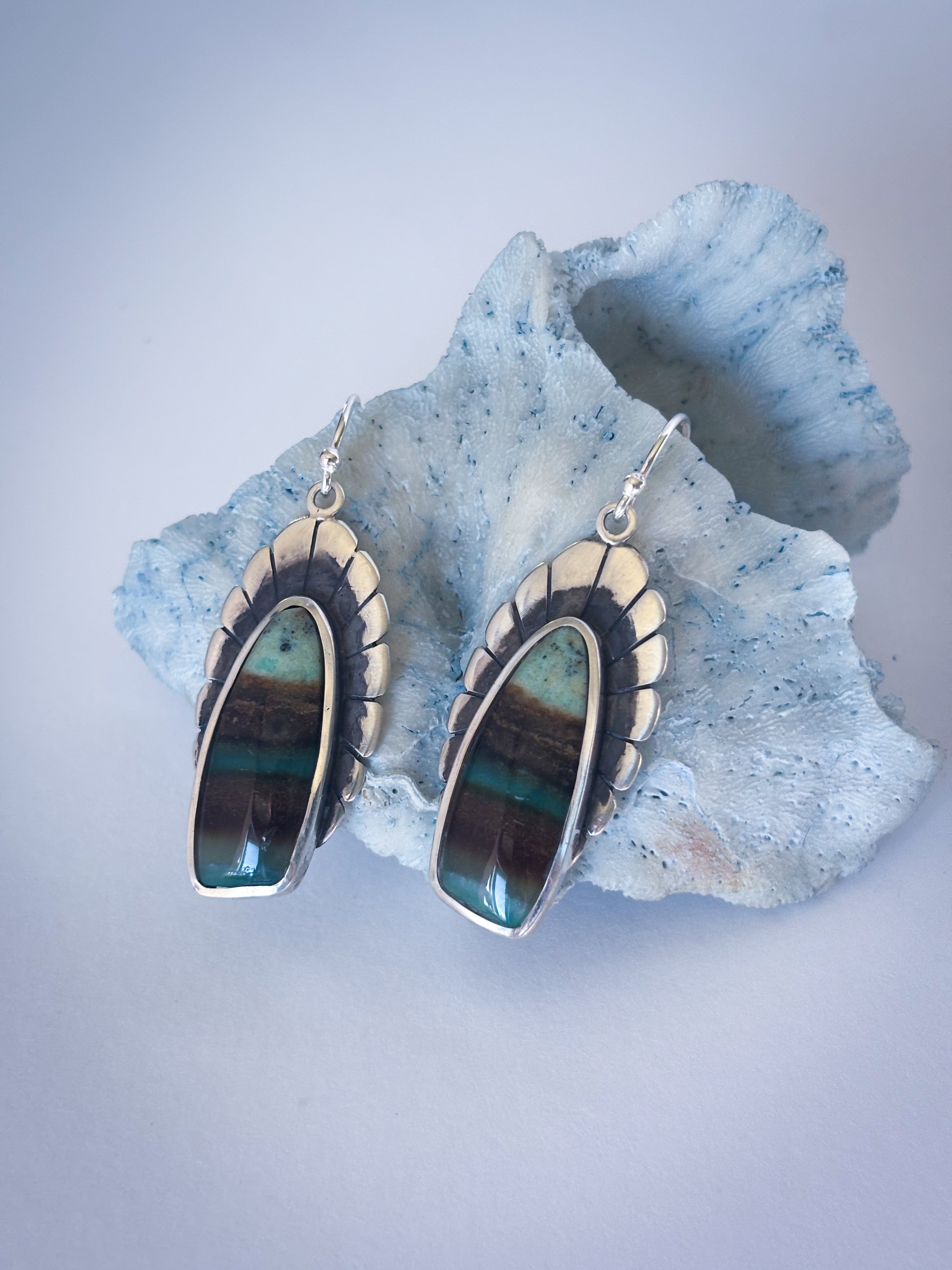 Fleur Earrings | Opalized Wood and Sterling Silver