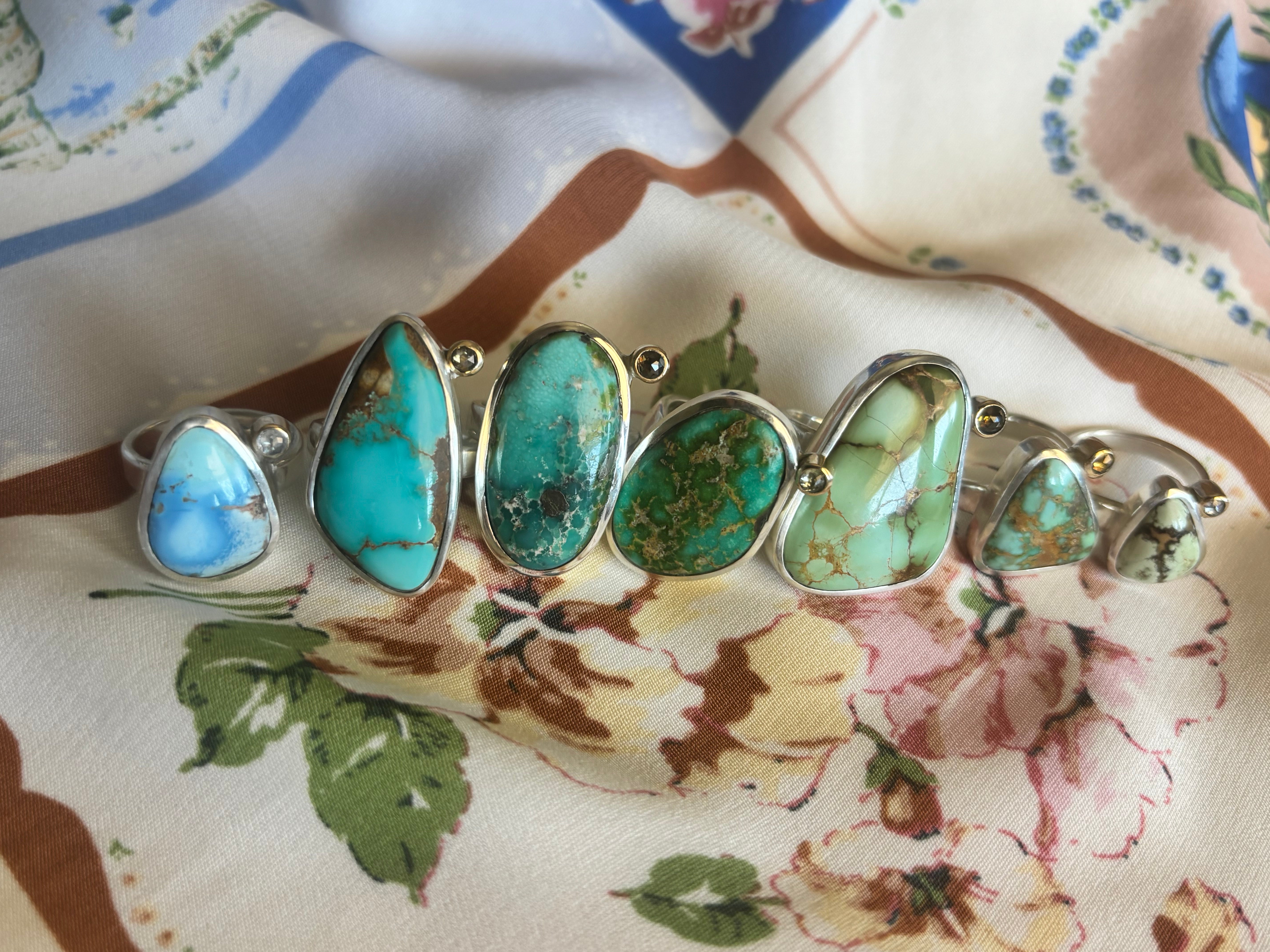 Royston Turquoise & Diamond Ring |Sterling Silver & 14K Gold | Size 7