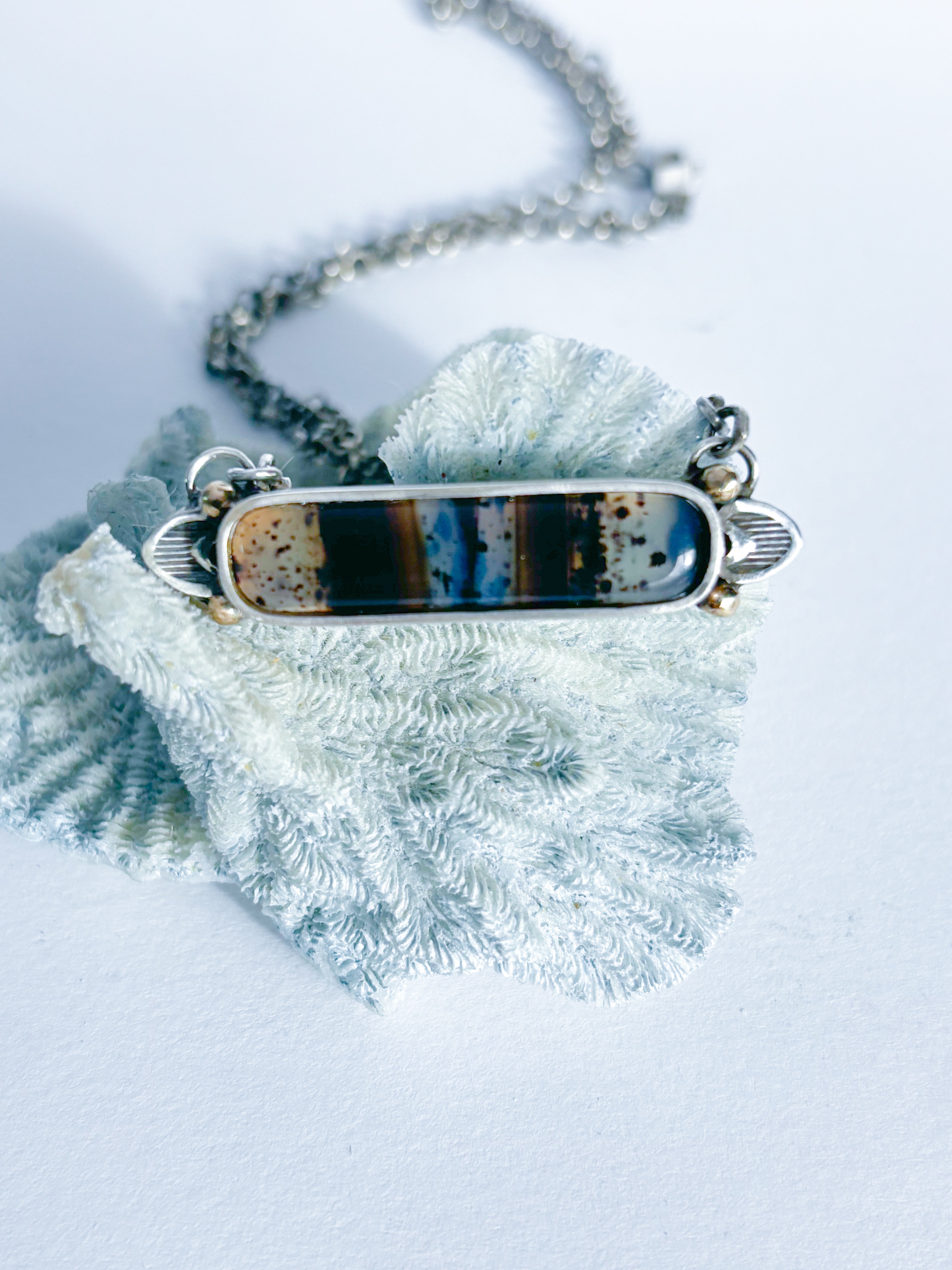 Montana Agate Sterling Silver & 14K Gold Bar Necklace