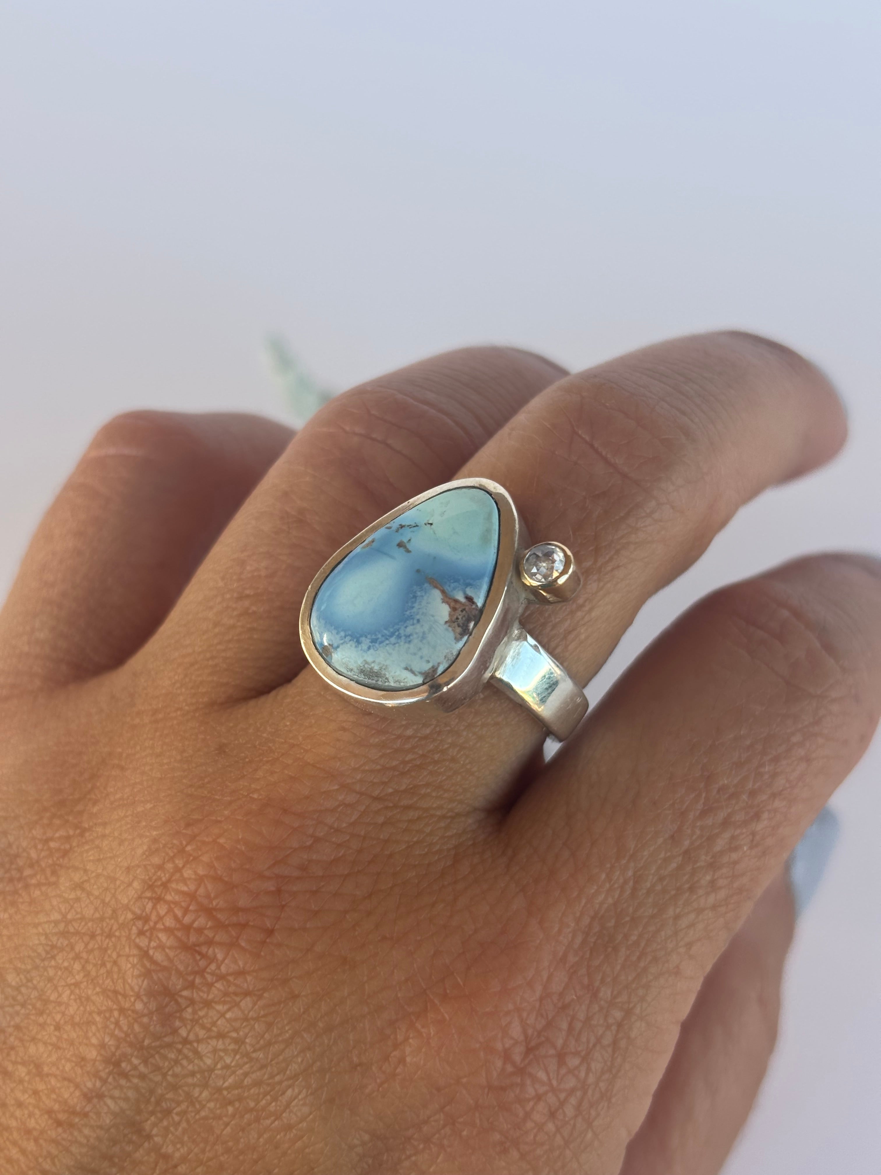 Golden Hills Turquoise & Diamond Ring |Sterling Silver & 14K Gold | Size 7