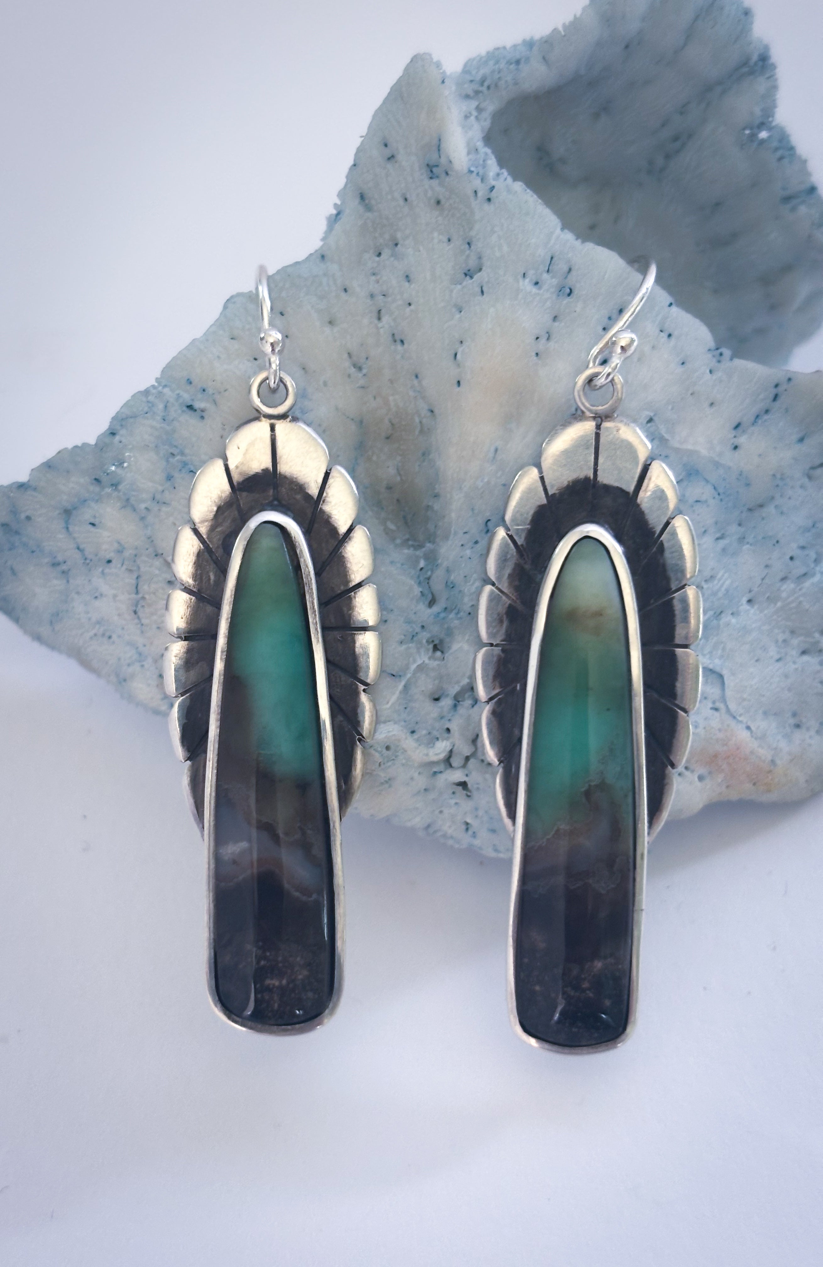 Fleur Earrings | Opalized Wood and Sterling Silver