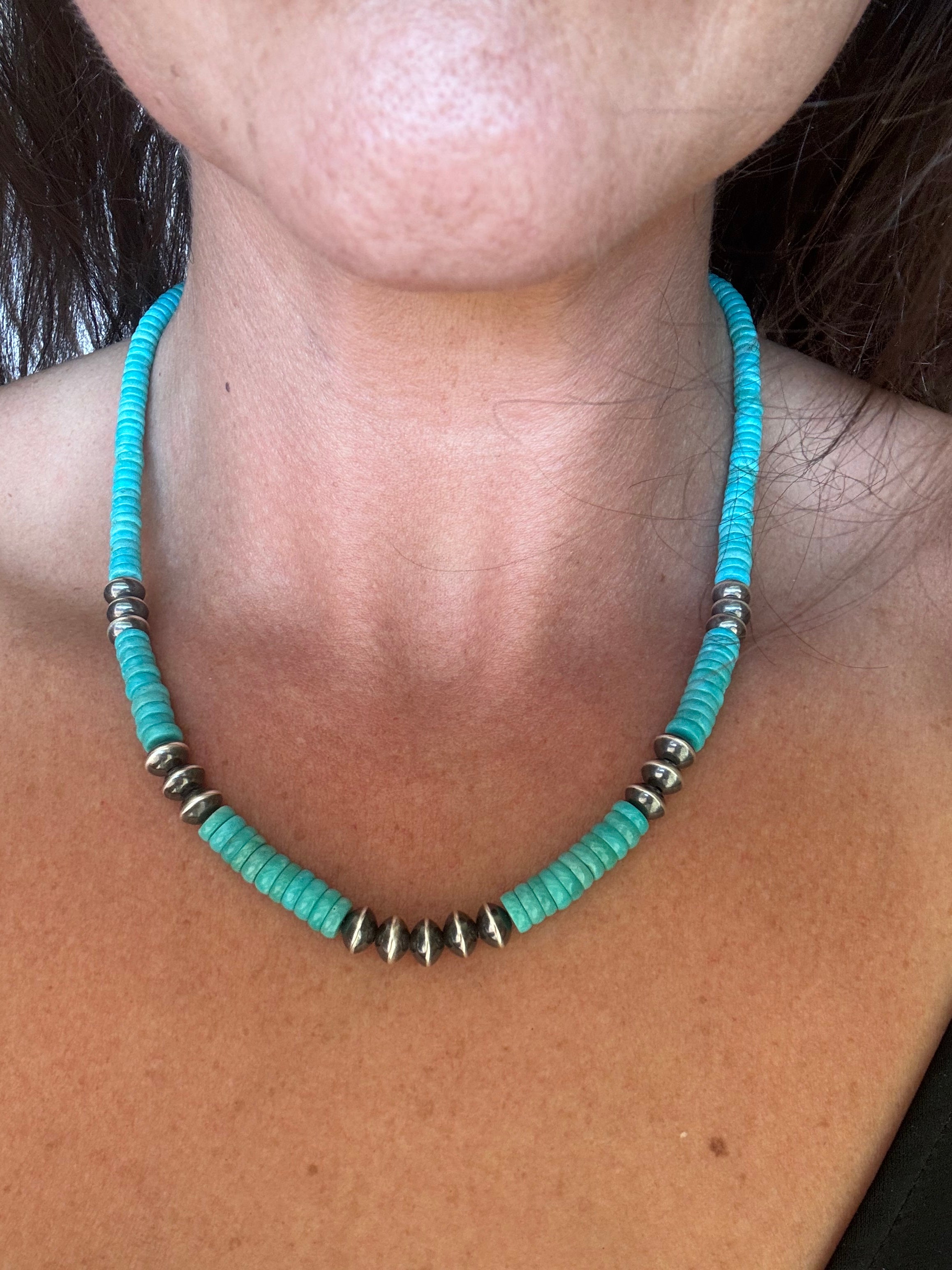 Turquoise and Sterling Silver Pearl Beaded Necklace