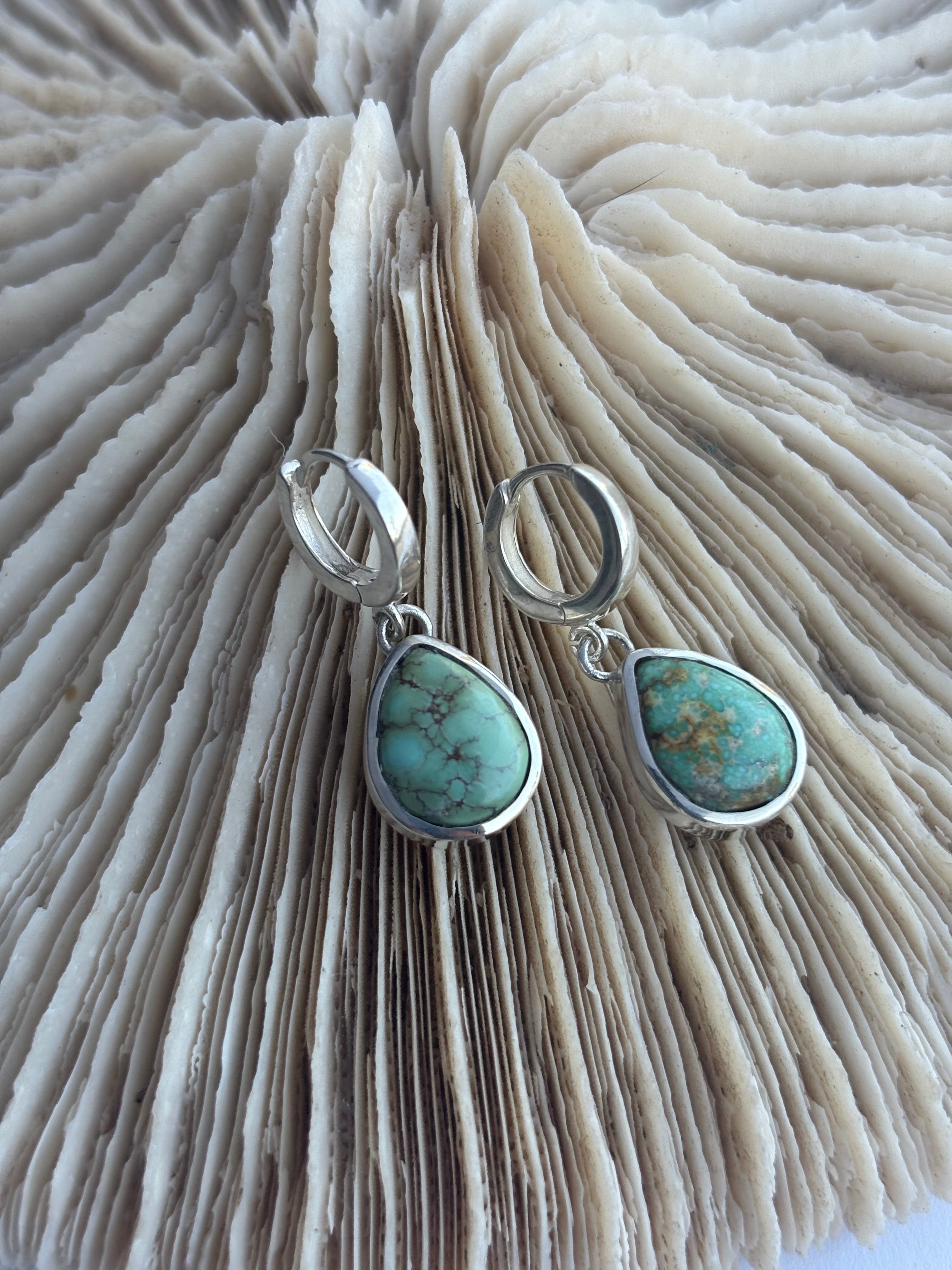 Huggie Hoop Earrings | Sonoran Mountain Turquoise & Sterling Silver