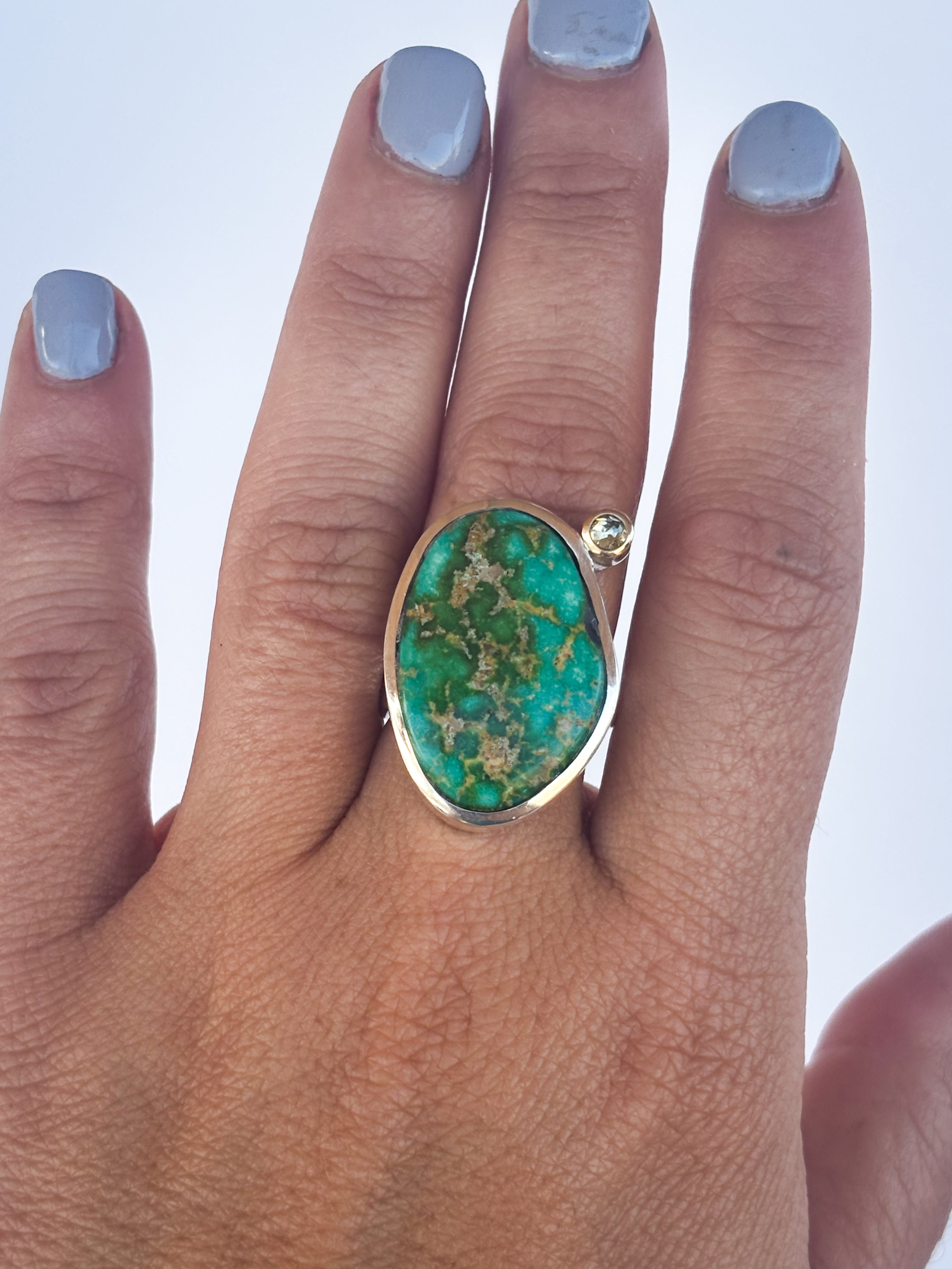 Sonoran Gold Turquoise & Diamond Ring |Sterling Silver & 14K Gold | Size 6.5