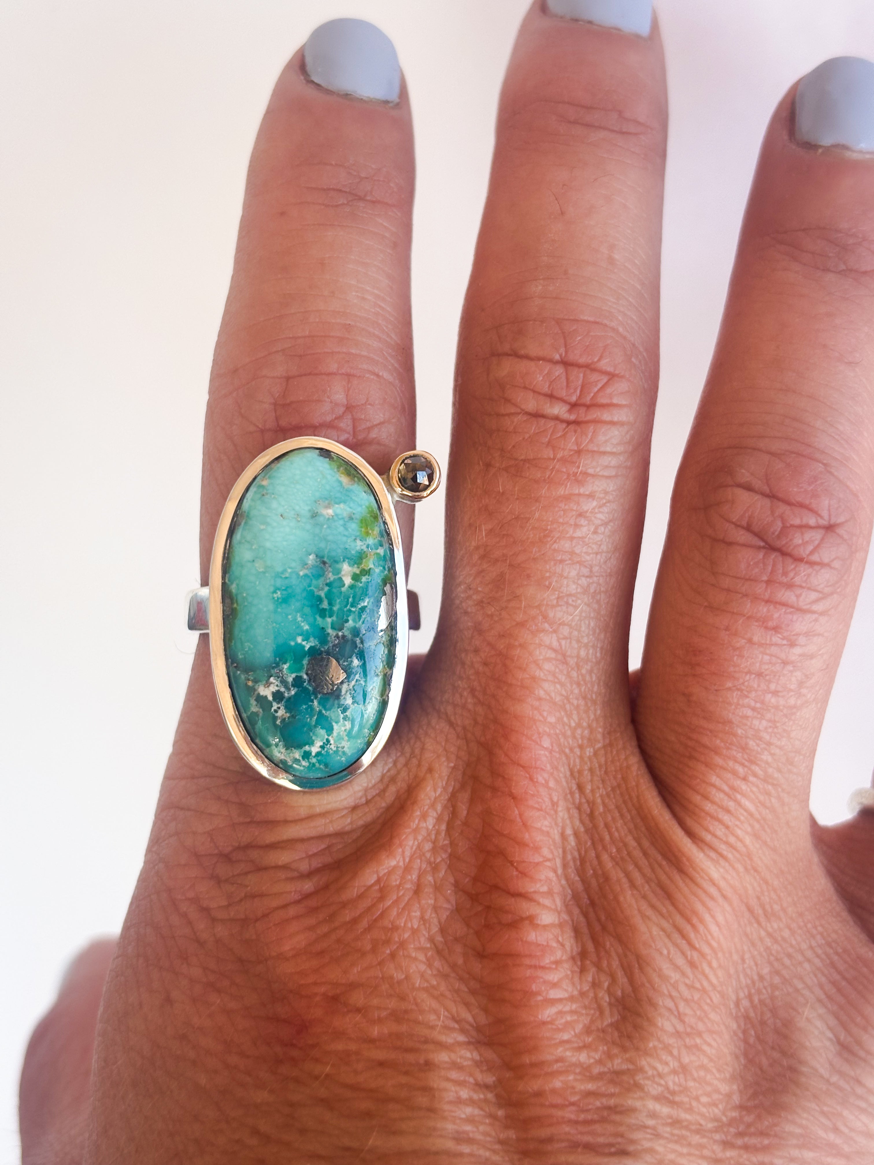 Sonoran Gold Turquoise & Diamond Ring |Sterling Silver & 14K Gold | Size 9